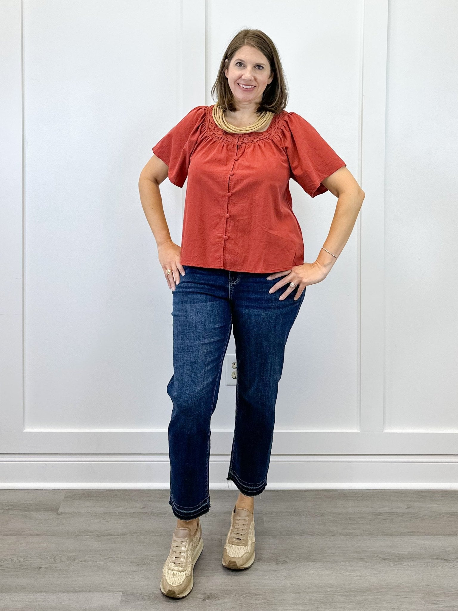 Fall in Line Top - Rust Tops Polagram by Wellmade USA