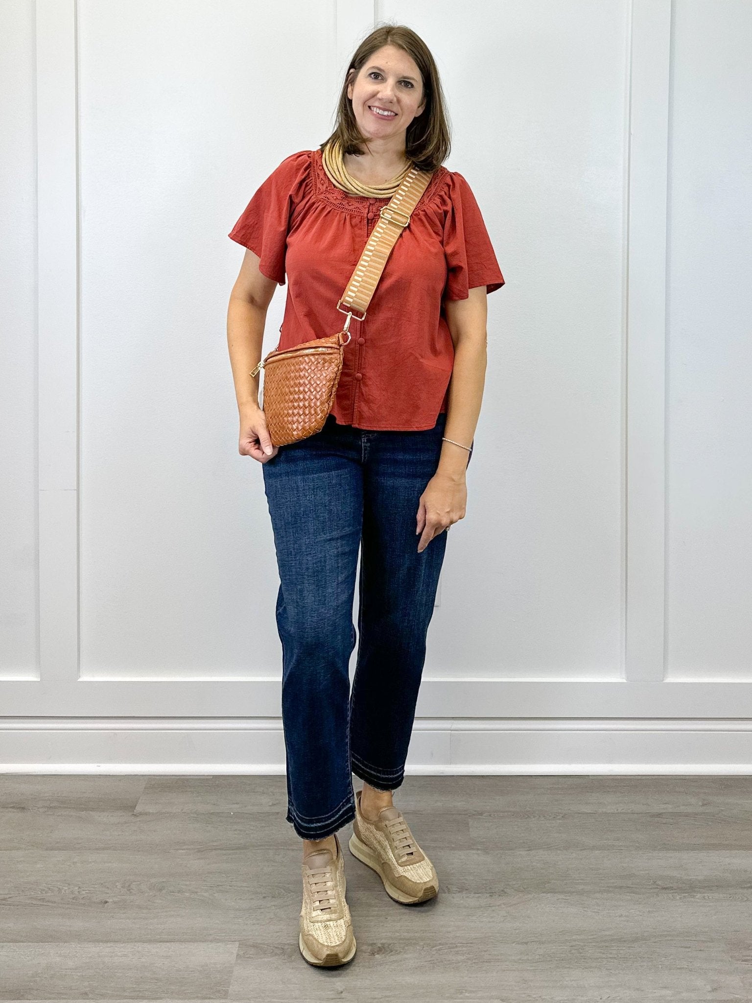 Fall in Line Top - Rust Tops Polagram by Wellmade USA