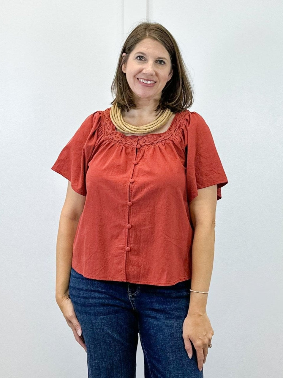 Fall in Line Top - Rust Tops Polagram by Wellmade USA