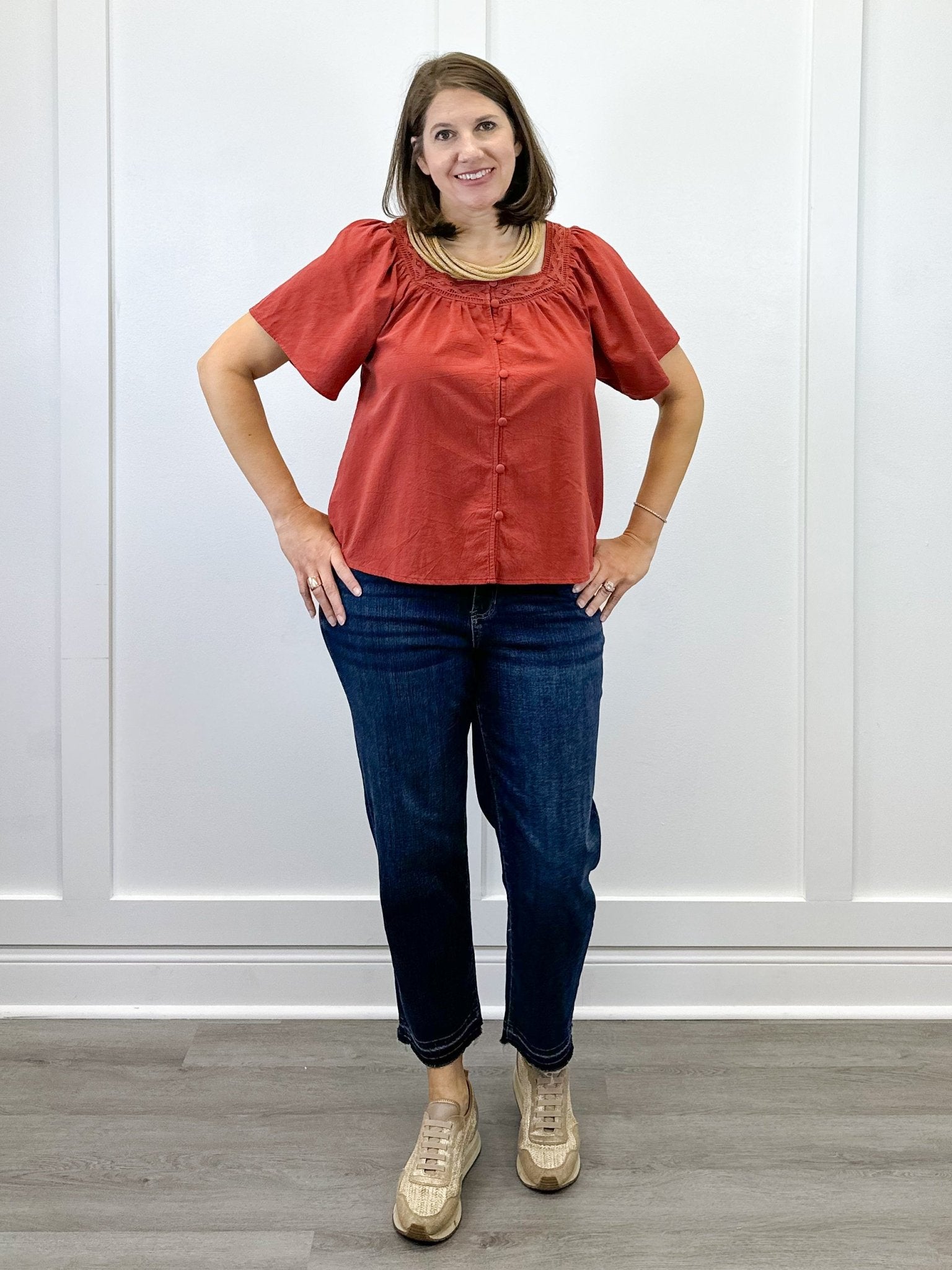 Fall in Line Top - Rust Tops Polagram by Wellmade USA
