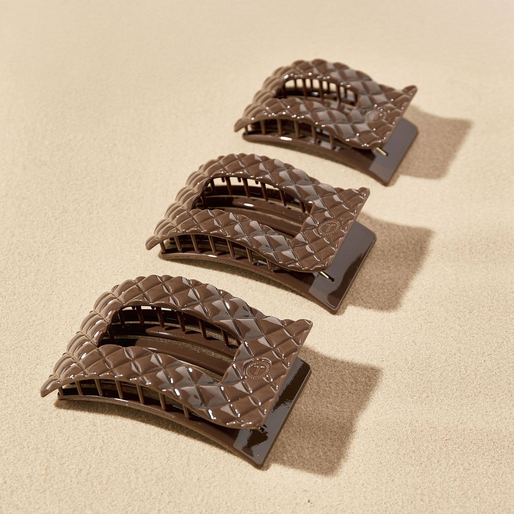 Flat Rectangle Hair Clip - Large - Truly Taupe Quilted Hair Accessories Teleties