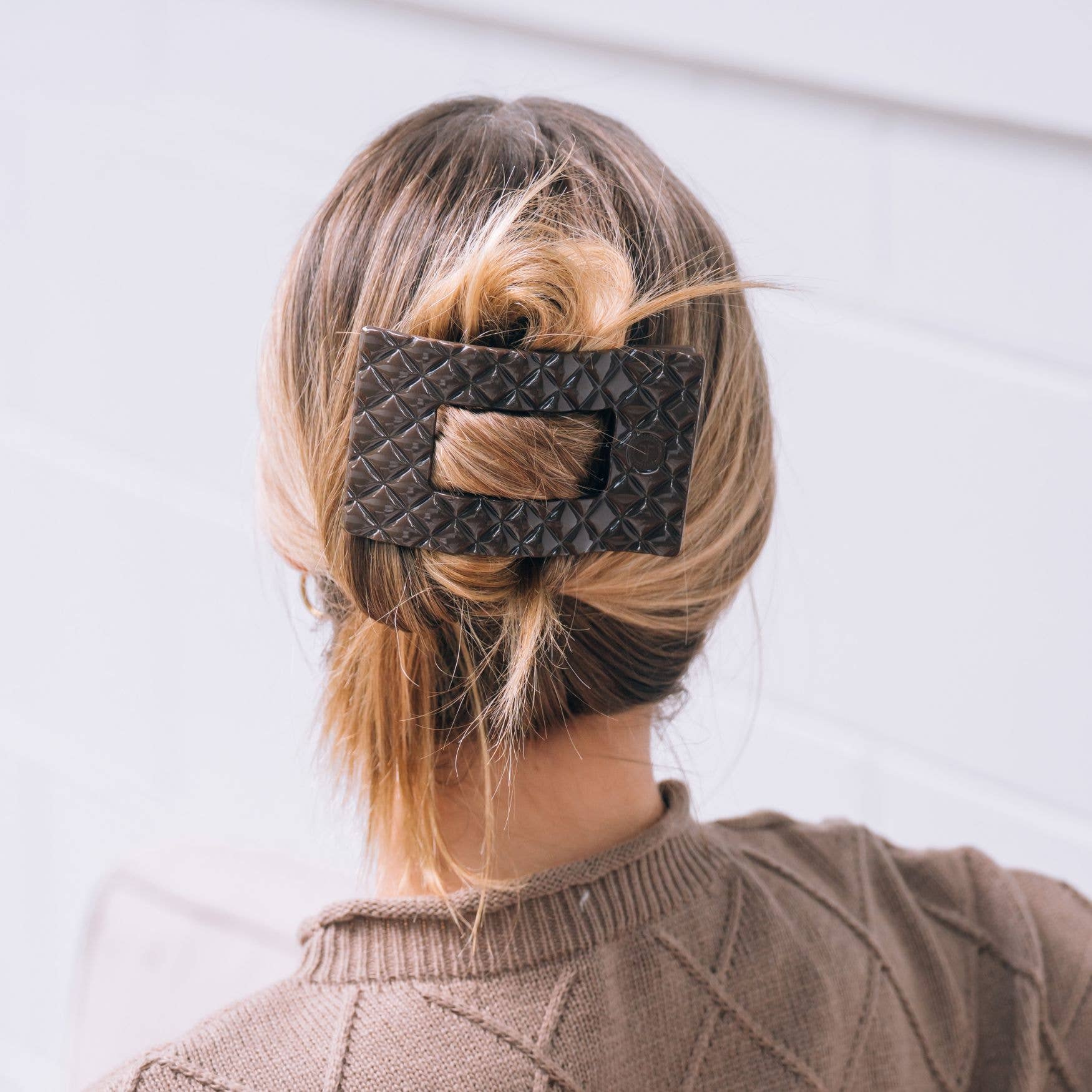 Flat Rectangle Hair Clip - Large - Truly Taupe Quilted Hair Accessories Teleties