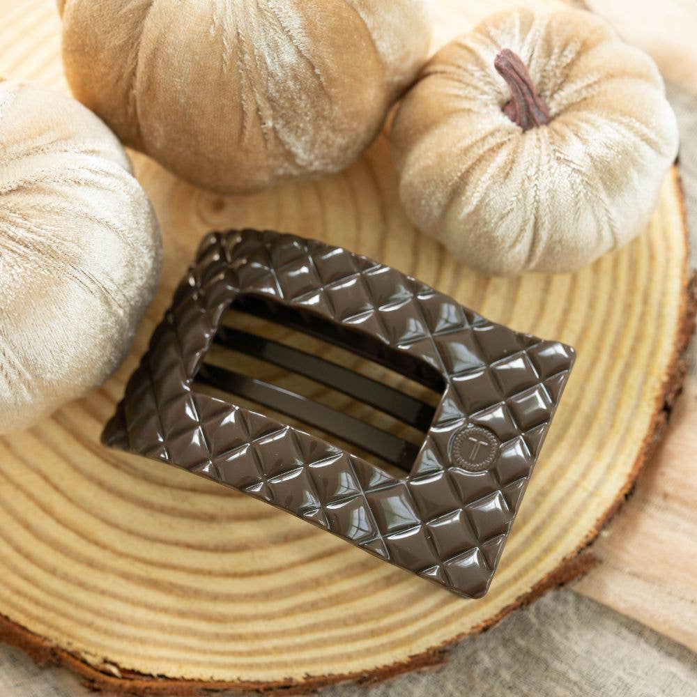 Flat Rectangle Hair Clip - Large - Truly Taupe Quilted Hair Accessories Teleties
