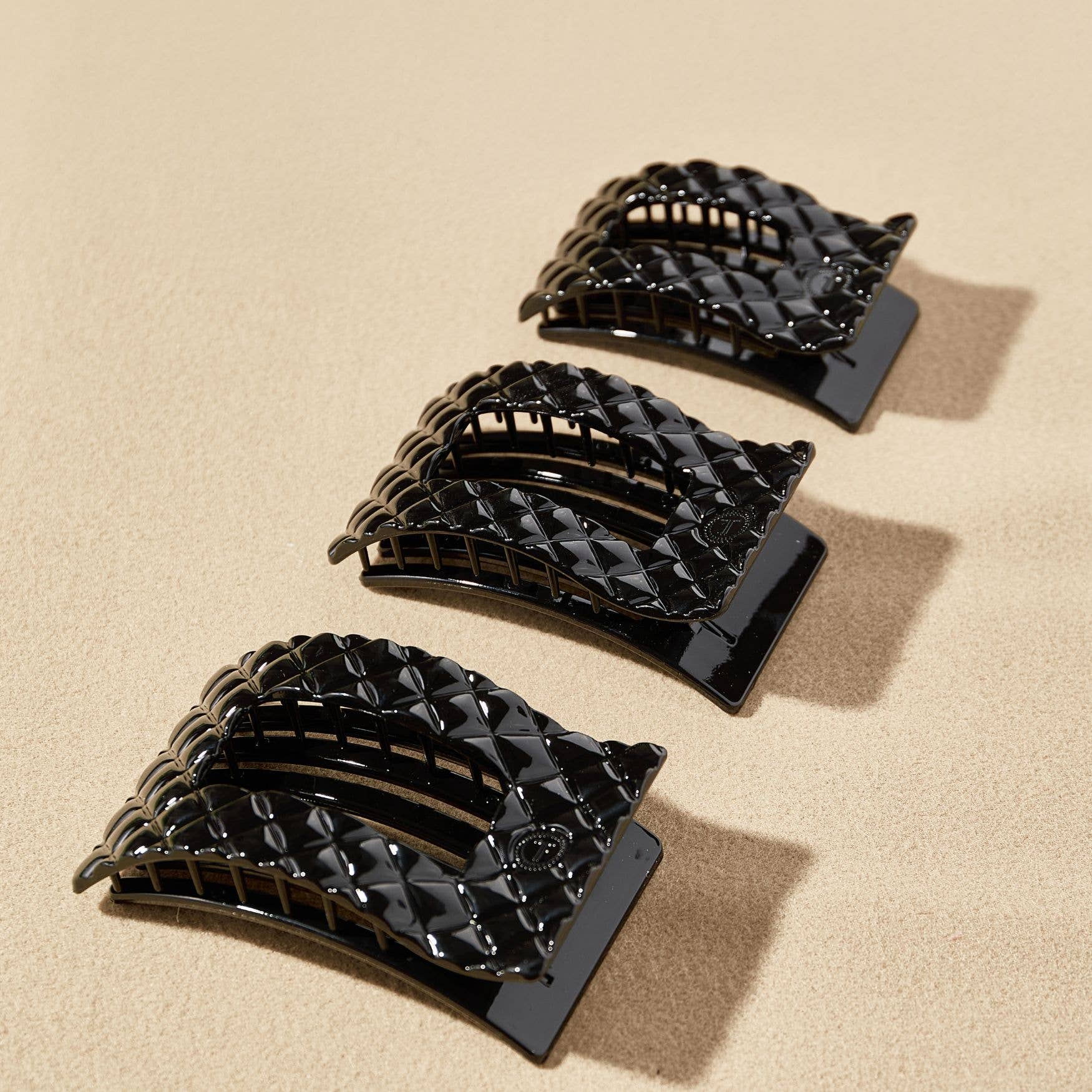 Flat Rectangle Hair Clip - Medium - Jet Black Quilted Hair Accessories Teleties