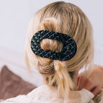 Flat Round Hair Clip - Large - Jet Black Quilted Hair Accessories Teleties