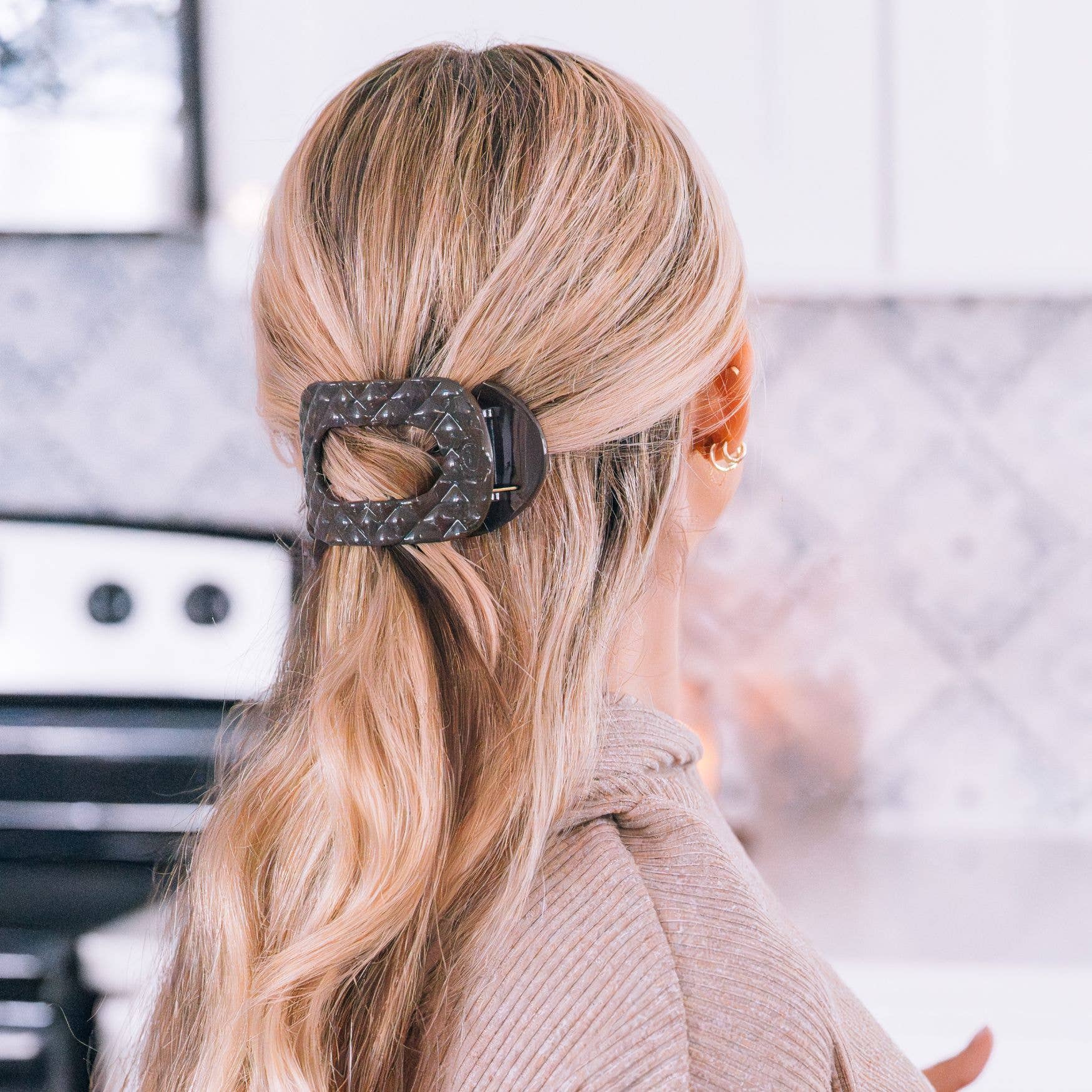 Flat Round Hair Clip - Medium - Truly Taupe Quilted Hair Accessories Teleties