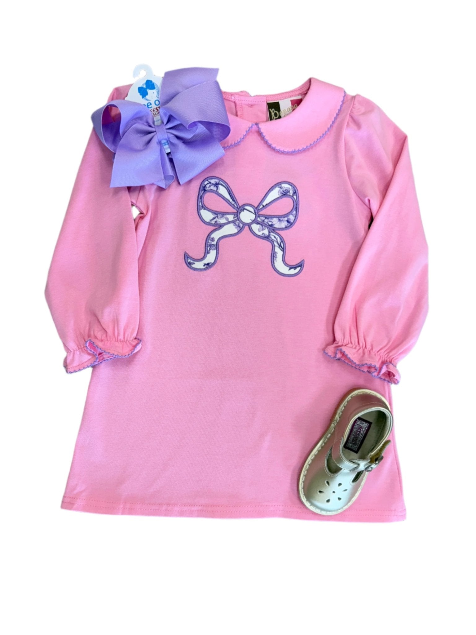 Floral Bow Applique Dress Girls Play Dresses Banana Split