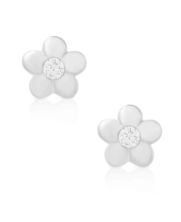 Flower CZ Stud Earrings - Sterling Silver Kids Jewelry Lily Nily