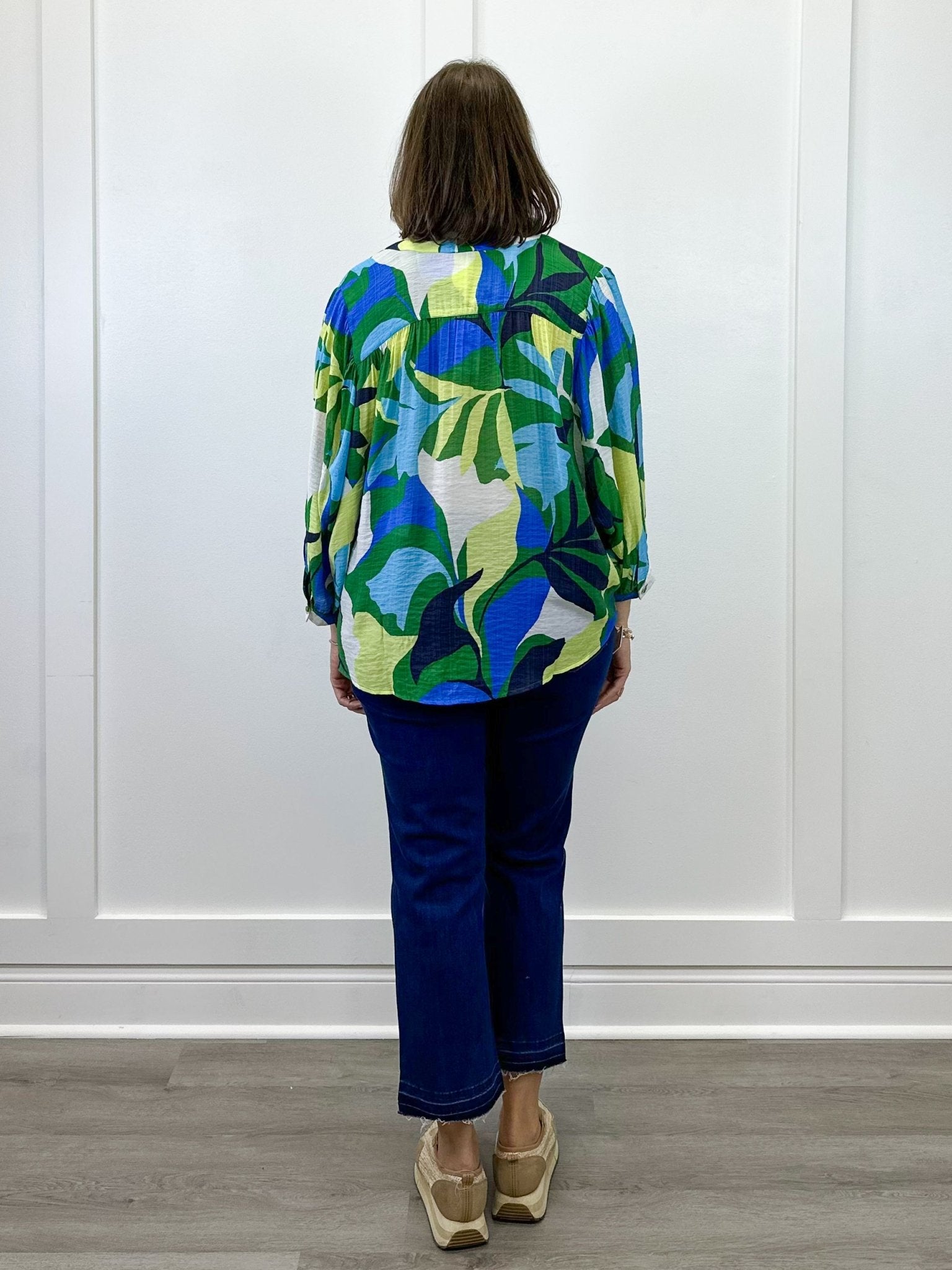 Flowy Dolman Sleeve Blouse w/ Self Covering Buttons - Field Green Tops Tribal