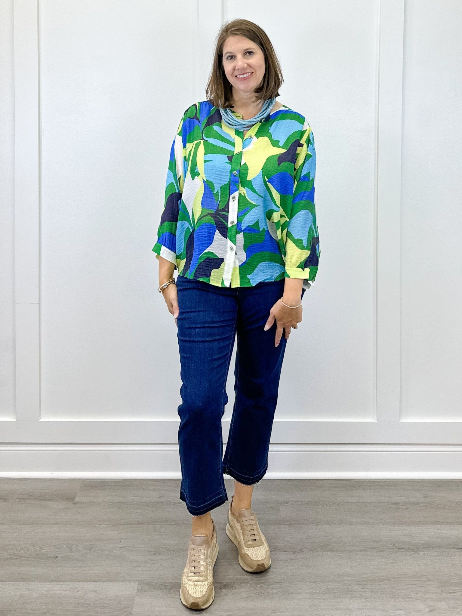 Flowy Dolman Sleeve Blouse w/ Self Covering Buttons - Field Green Tops Tribal