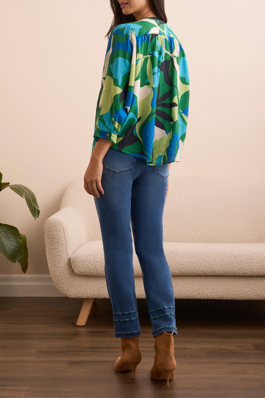 Flowy Dolman Sleeve Blouse w/ Self Covering Buttons - Field Green Tops Tribal