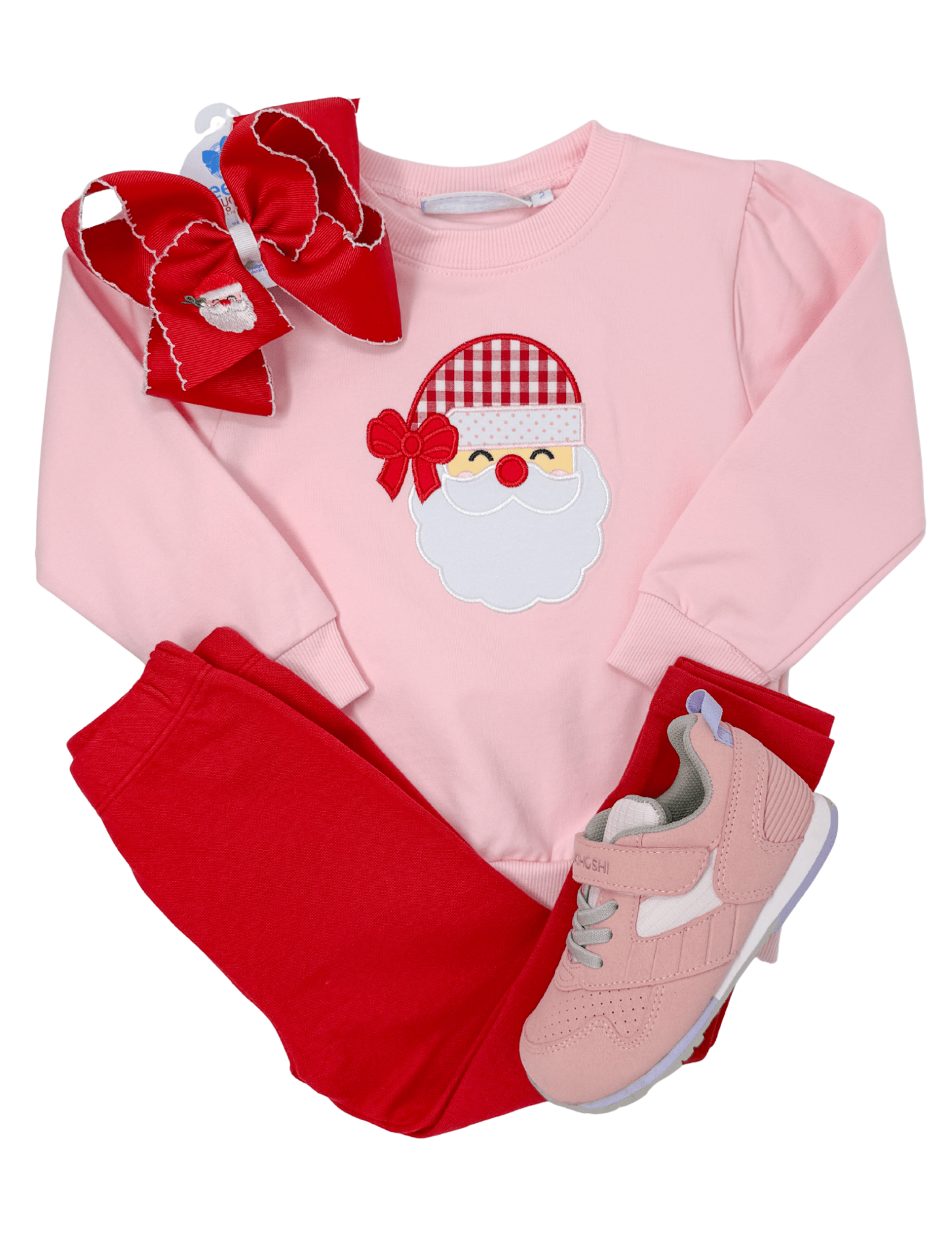 French Terry Santa Pullover - Lt. Pink Girls Sweaters + Sweatshirts Trotter Street Kids