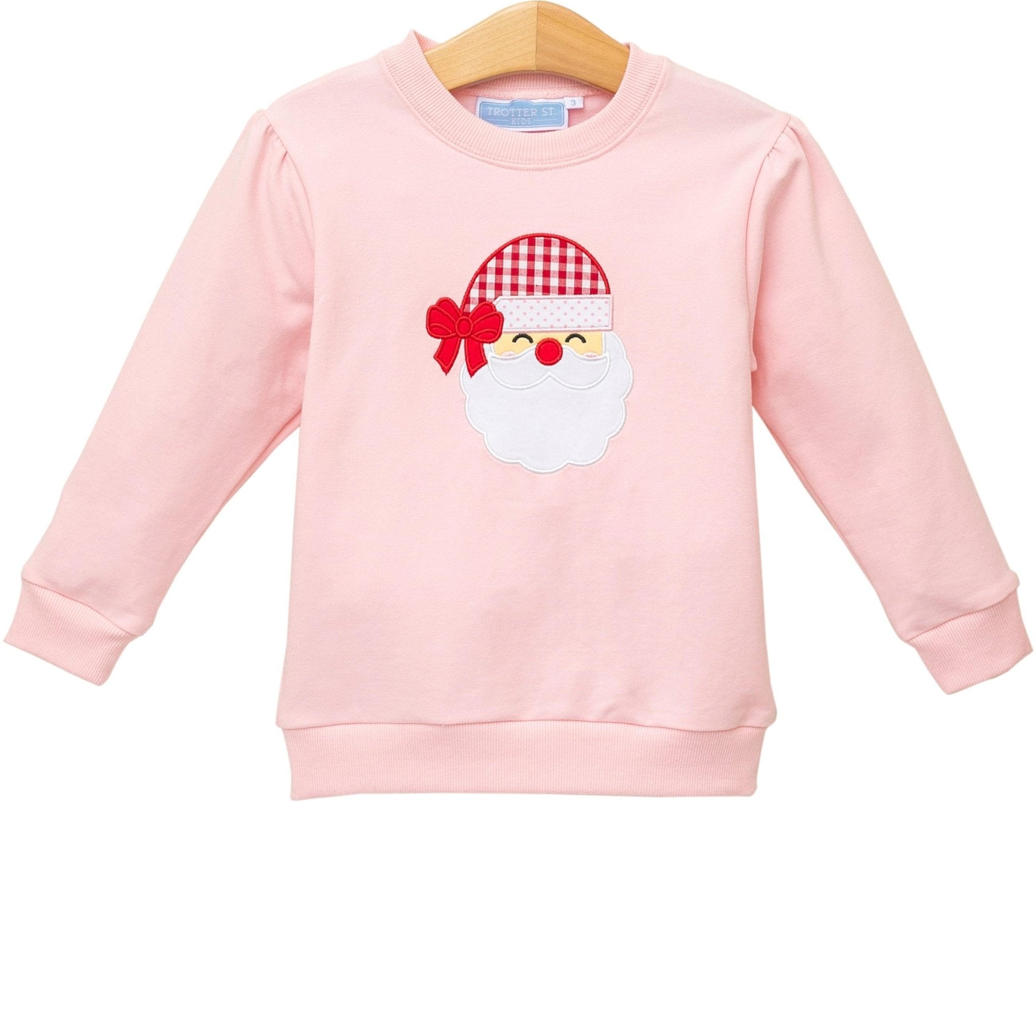 French Terry Santa Pullover - Lt. Pink Girls Sweaters + Sweatshirts Trotter Street Kids