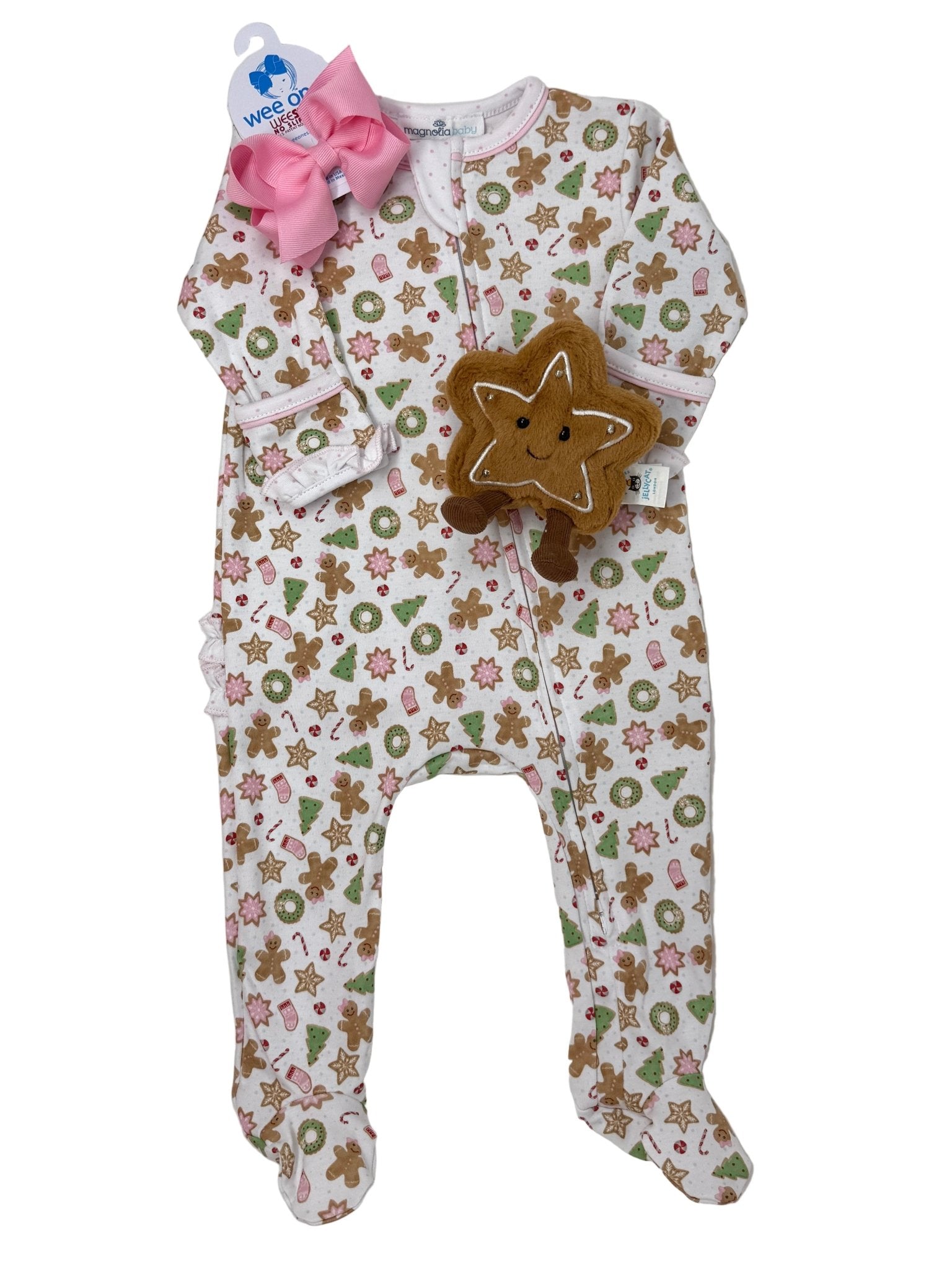 Frosted Wonderland Printed Zipper Footie - Pink - Sugar Babies Children's Boutique/Meg's Shoppe