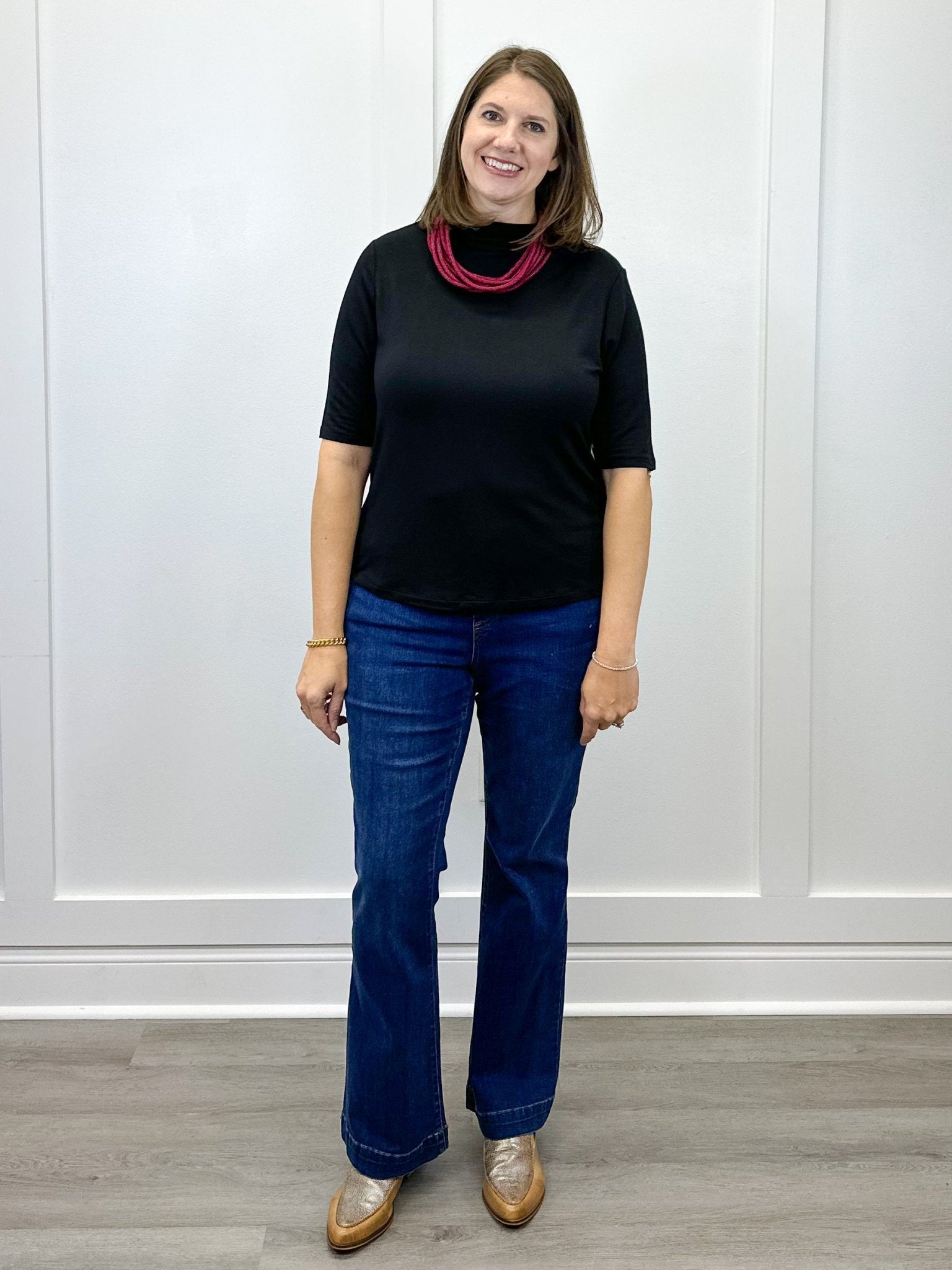 Funnel Neck Elbow Sleeve Knit Top - Black - Sugar Babies Children's Boutique/Meg's Shoppe