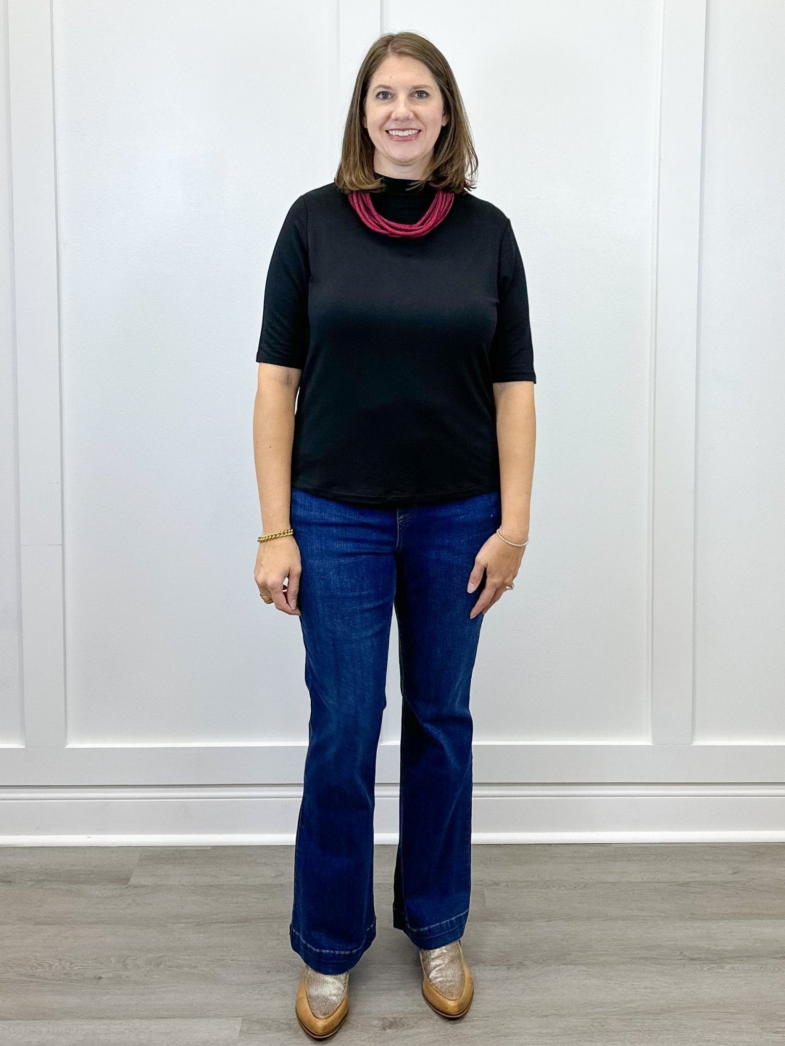 Funnel Neck Elbow Sleeve Knit Top - Black - Sugar Babies Children's Boutique/Meg's Shoppe