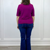 Funnel Neck Elbow Sleeve Knit Top - Plum Wine Tops Tribal