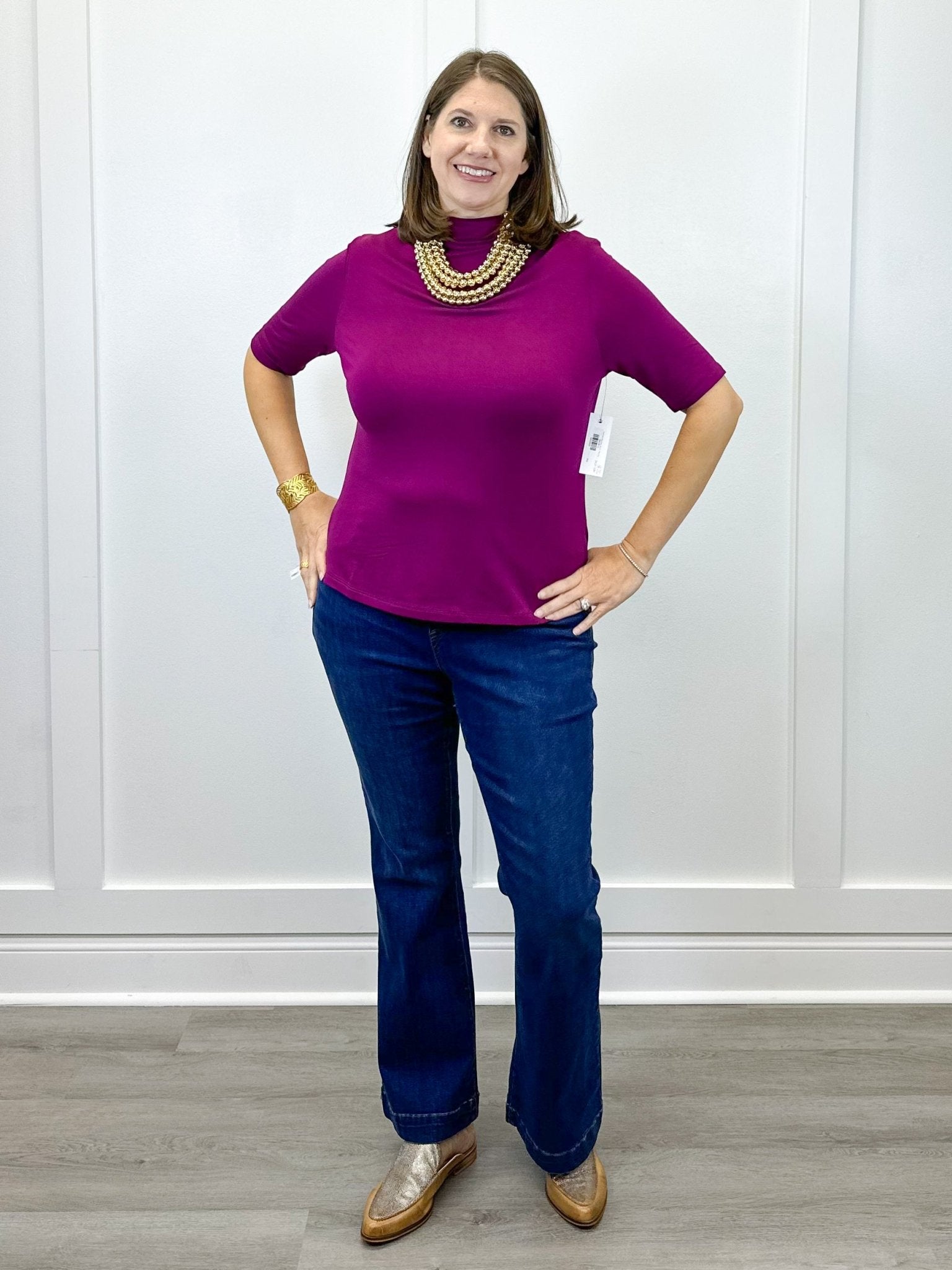 Funnel Neck Elbow Sleeve Knit Top - Plum Wine - Sugar Babies Children's Boutique/Meg's Shoppe
