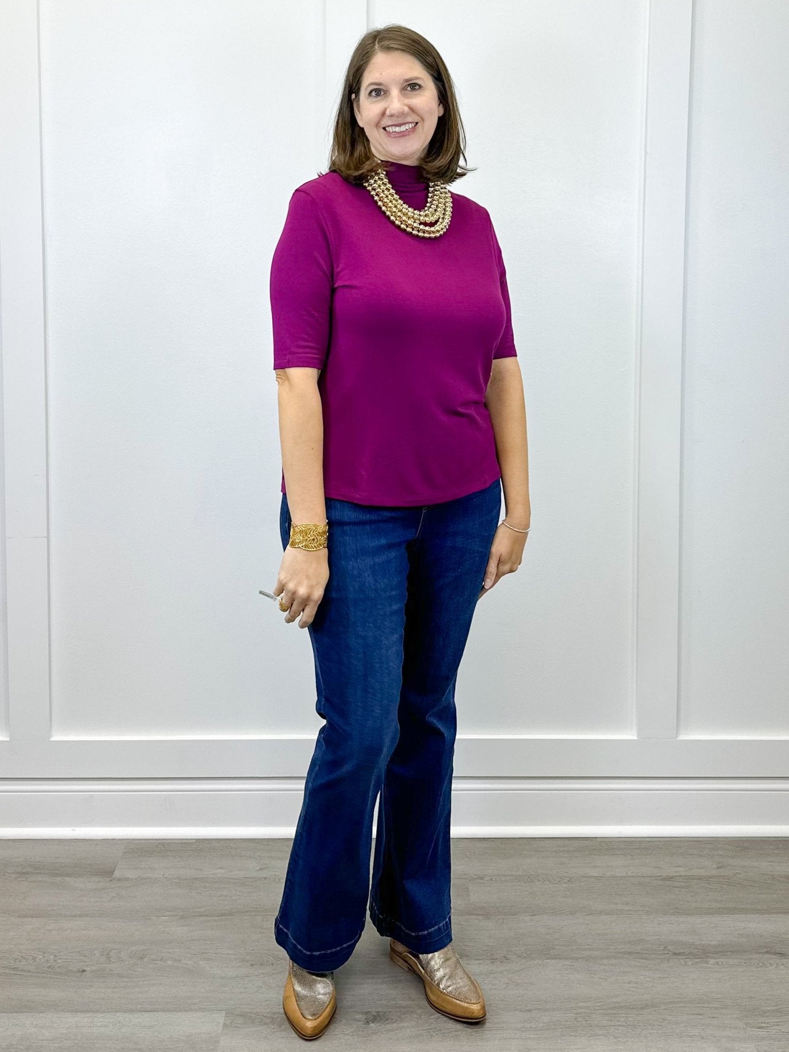 Funnel Neck Elbow Sleeve Knit Top - Plum Wine - Sugar Babies Children's Boutique/Meg's Shoppe