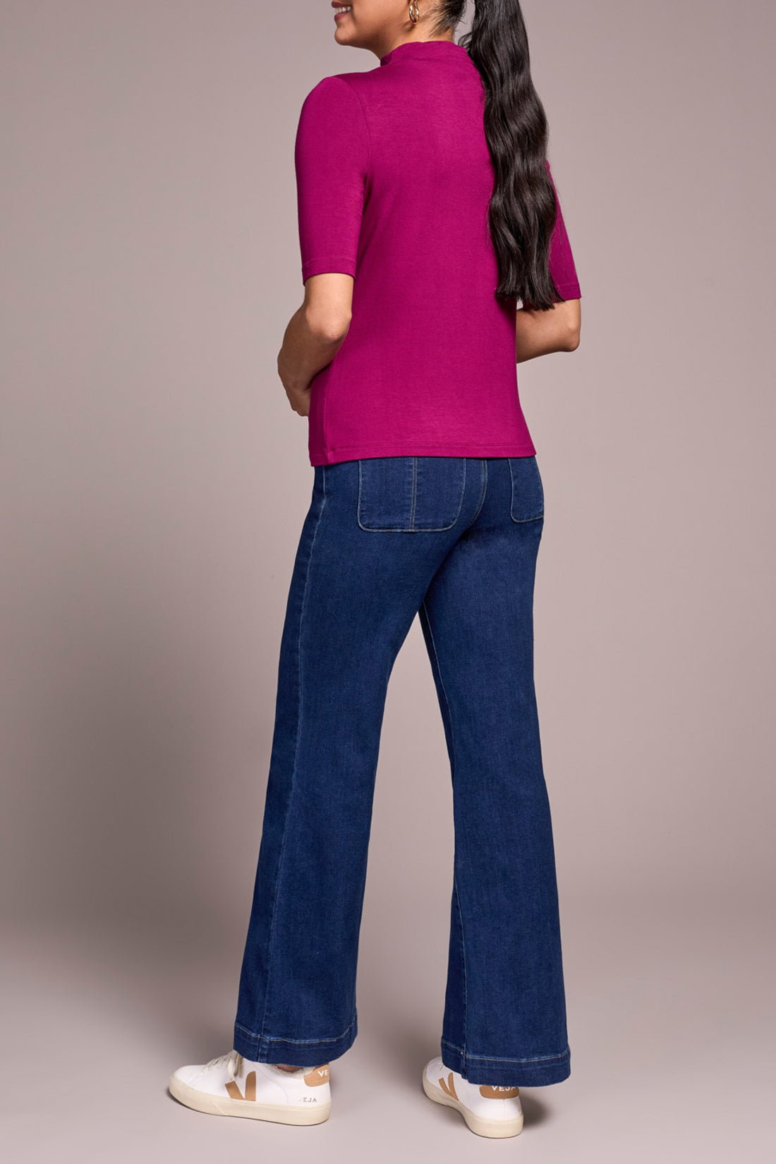 Funnel Neck Elbow Sleeve Knit Top - Plum Wine Tops Tribal