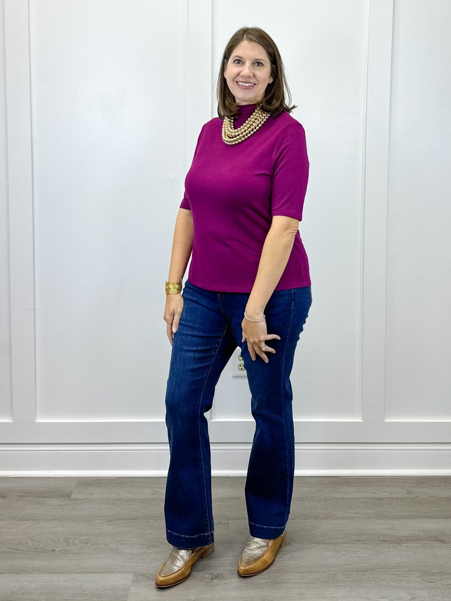 Funnel Neck Elbow Sleeve Knit Top - Plum Wine - Sugar Babies Children's Boutique/Meg's Shoppe