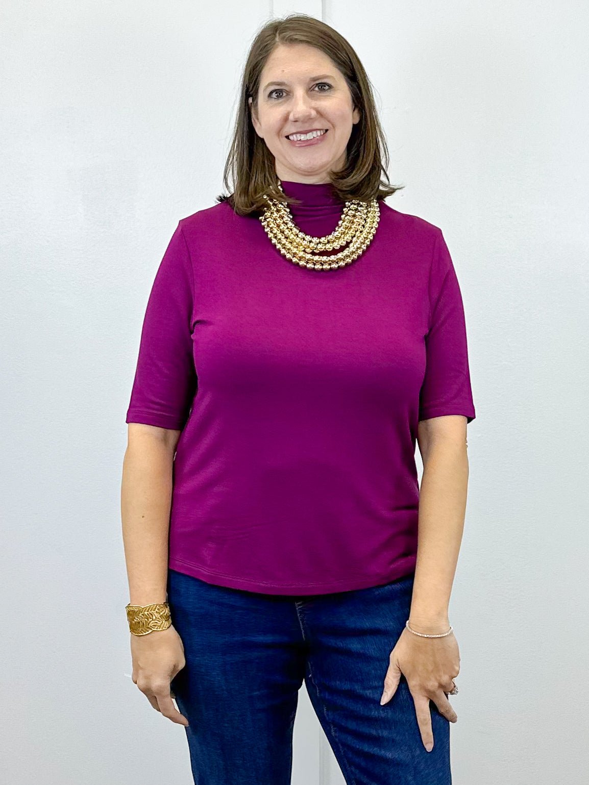 Funnel Neck Elbow Sleeve Knit Top - Plum Wine - Sugar Babies Children's Boutique/Meg's Shoppe