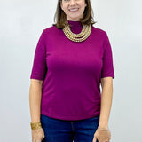 Funnel Neck Elbow Sleeve Knit Top - Plum Wine Tops Tribal