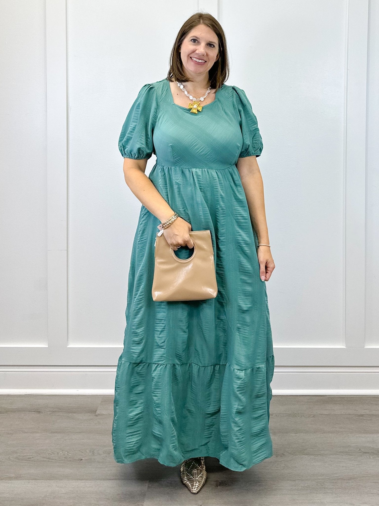 Garden Club Maxi Dress - Dusty Teal Long Dresses Polagram by Wellmade USA