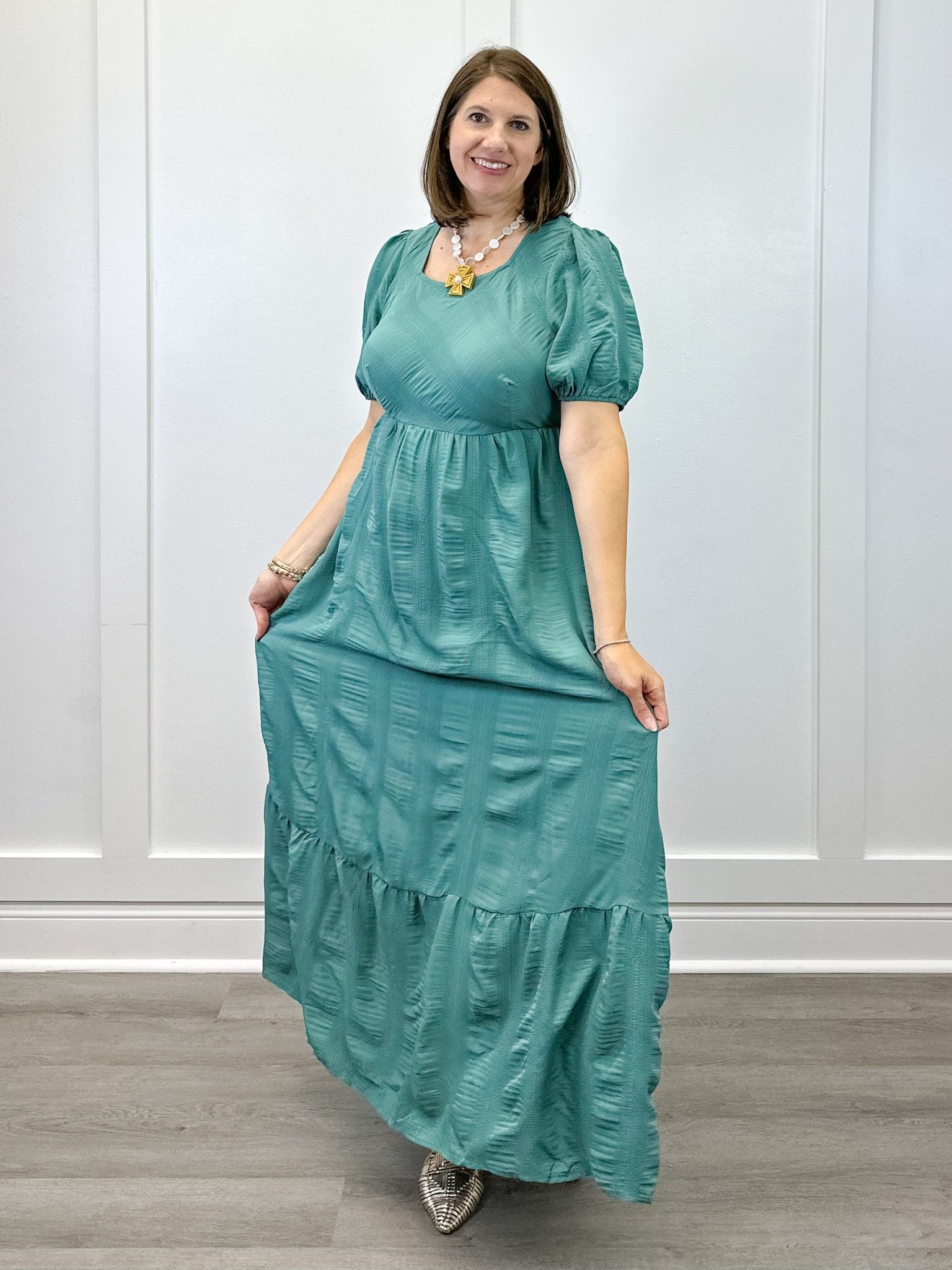 Garden Club Maxi Dress - Dusty Teal Long Dresses Polagram by Wellmade USA