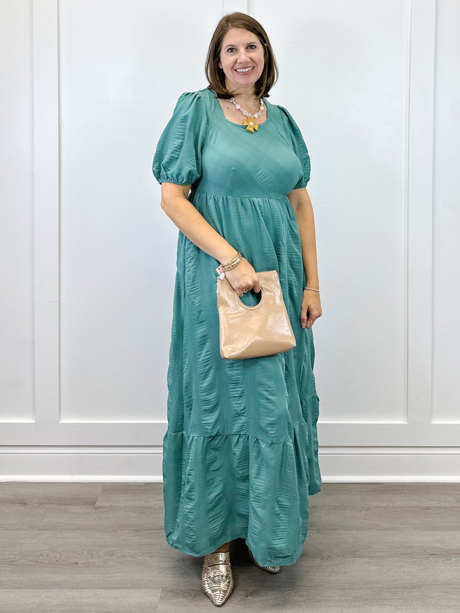 Garden Club Maxi Dress - Dusty Teal Long Dresses Polagram by Wellmade USA