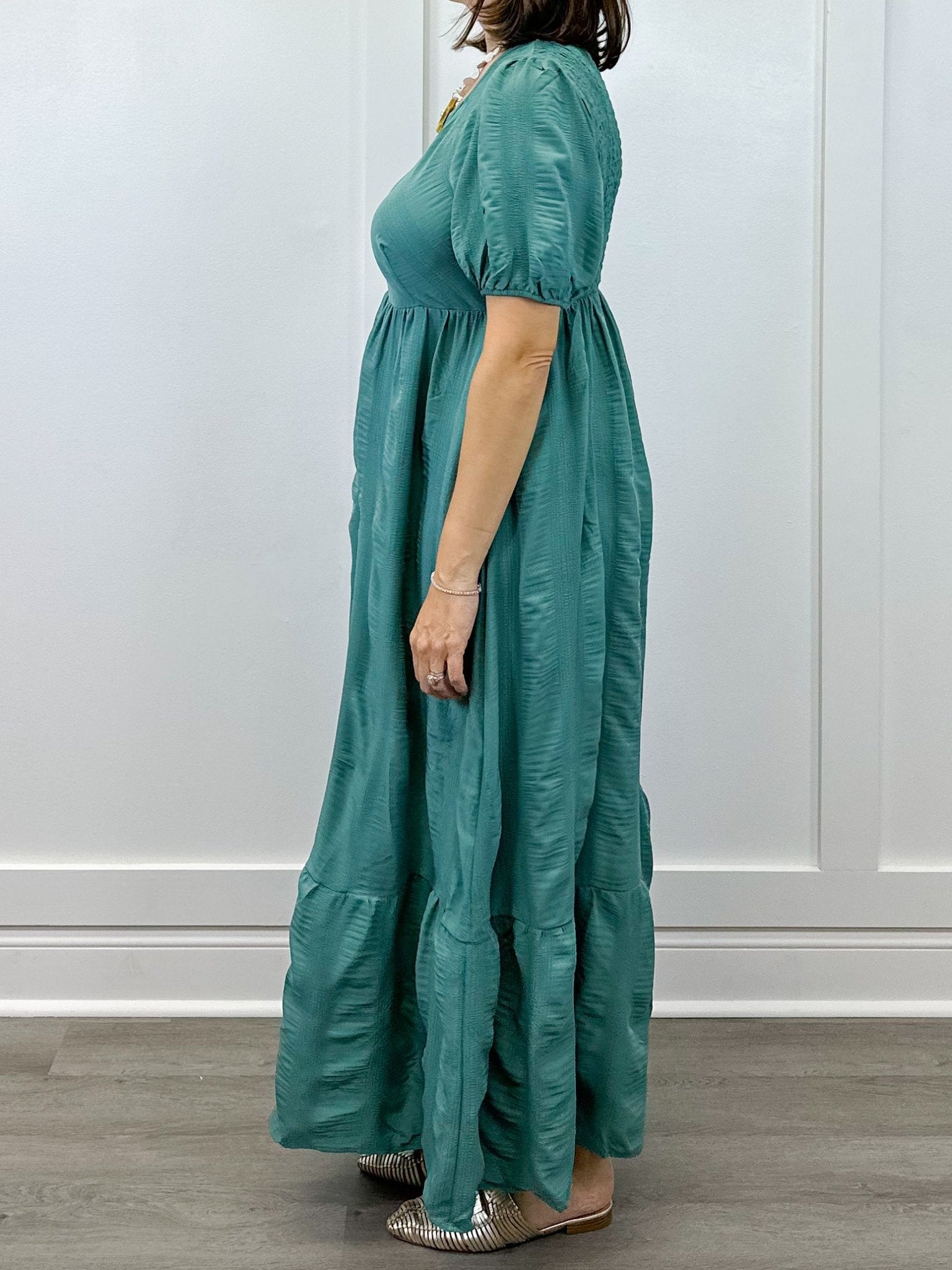 Garden Club Maxi Dress - Dusty Teal Long Dresses Polagram by Wellmade USA