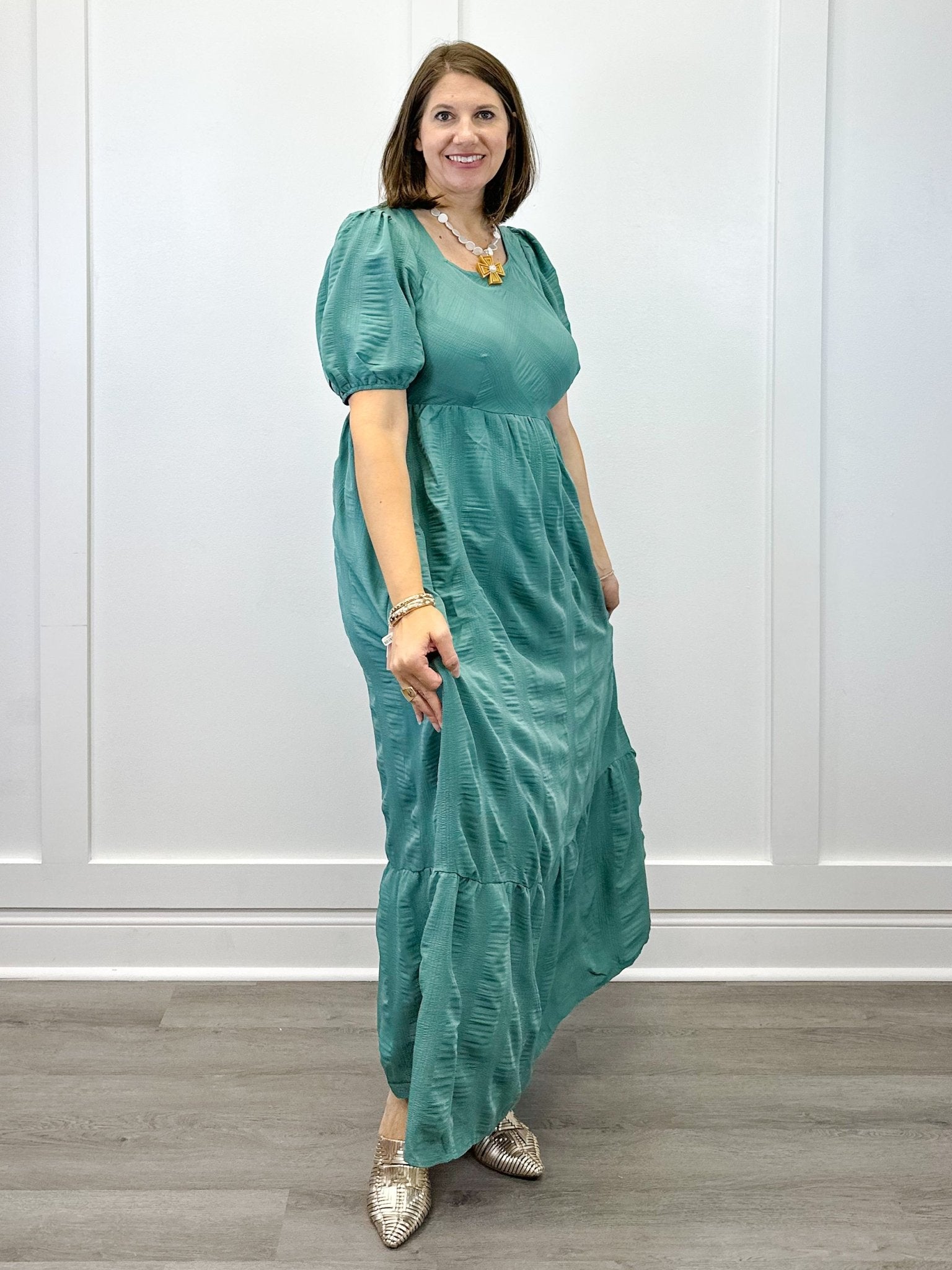Garden Club Maxi Dress - Dusty Teal Long Dresses Polagram by Wellmade USA
