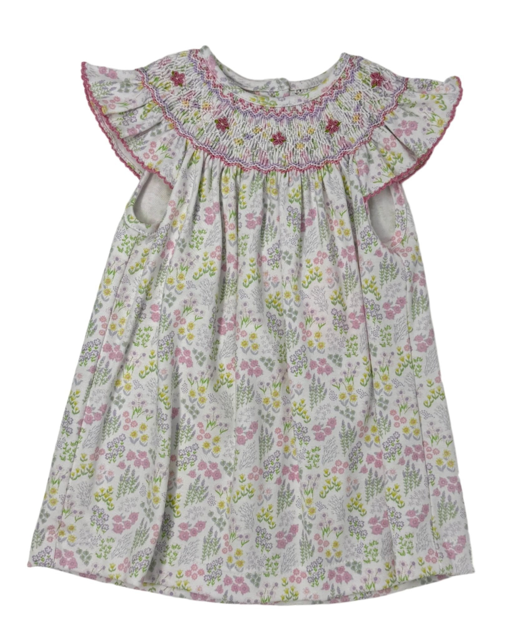 Garden Floral Print Knit Bishop Girls Occasion Dresses Petit Bebe