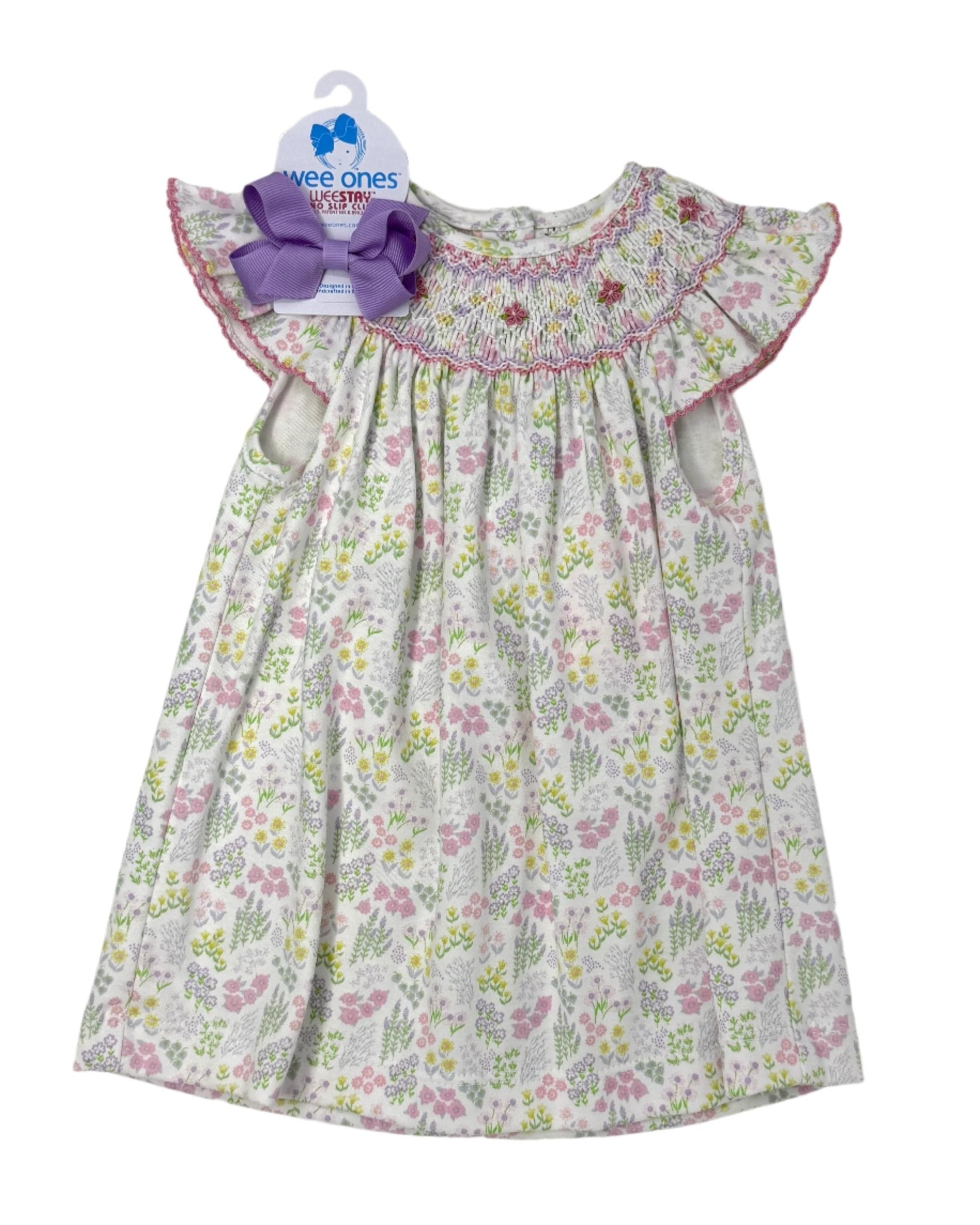 Garden Floral Print Knit Bishop Girls Occasion Dresses Petit Bebe