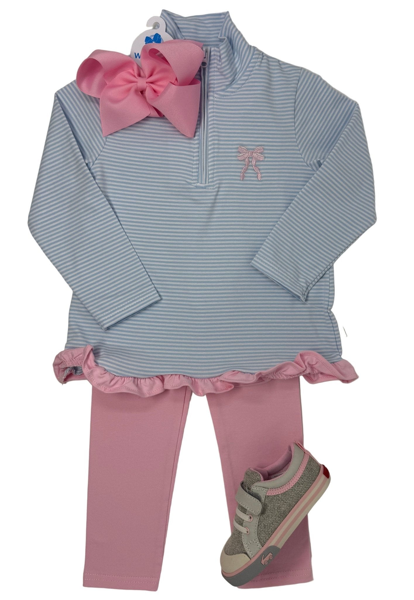 Girls 1/4 Zip Ruffle Pullover - Bow Girls Sweaters + Sweatshirts Itsy Bitsy