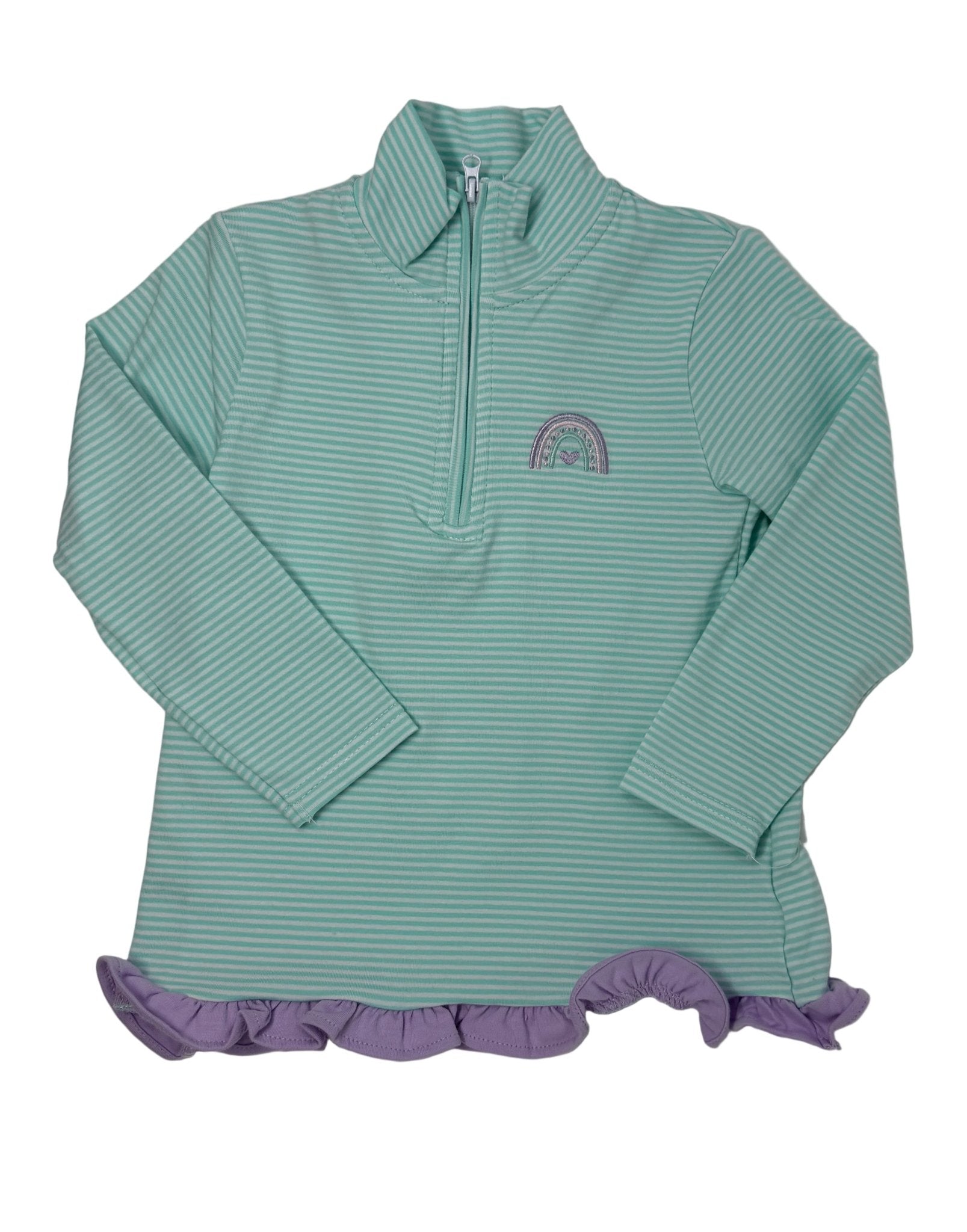 Girls 1/4 Zip Ruffle Pullover - Rainbow Girls Sweaters + Sweatshirts Itsy Bitsy