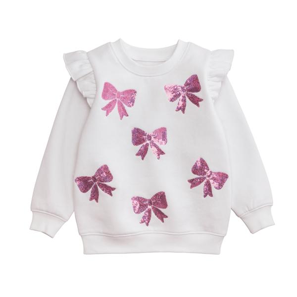 Girls Bow Sequin Sweatshirt Girls Sweaters + Sweatshirts Mudpie