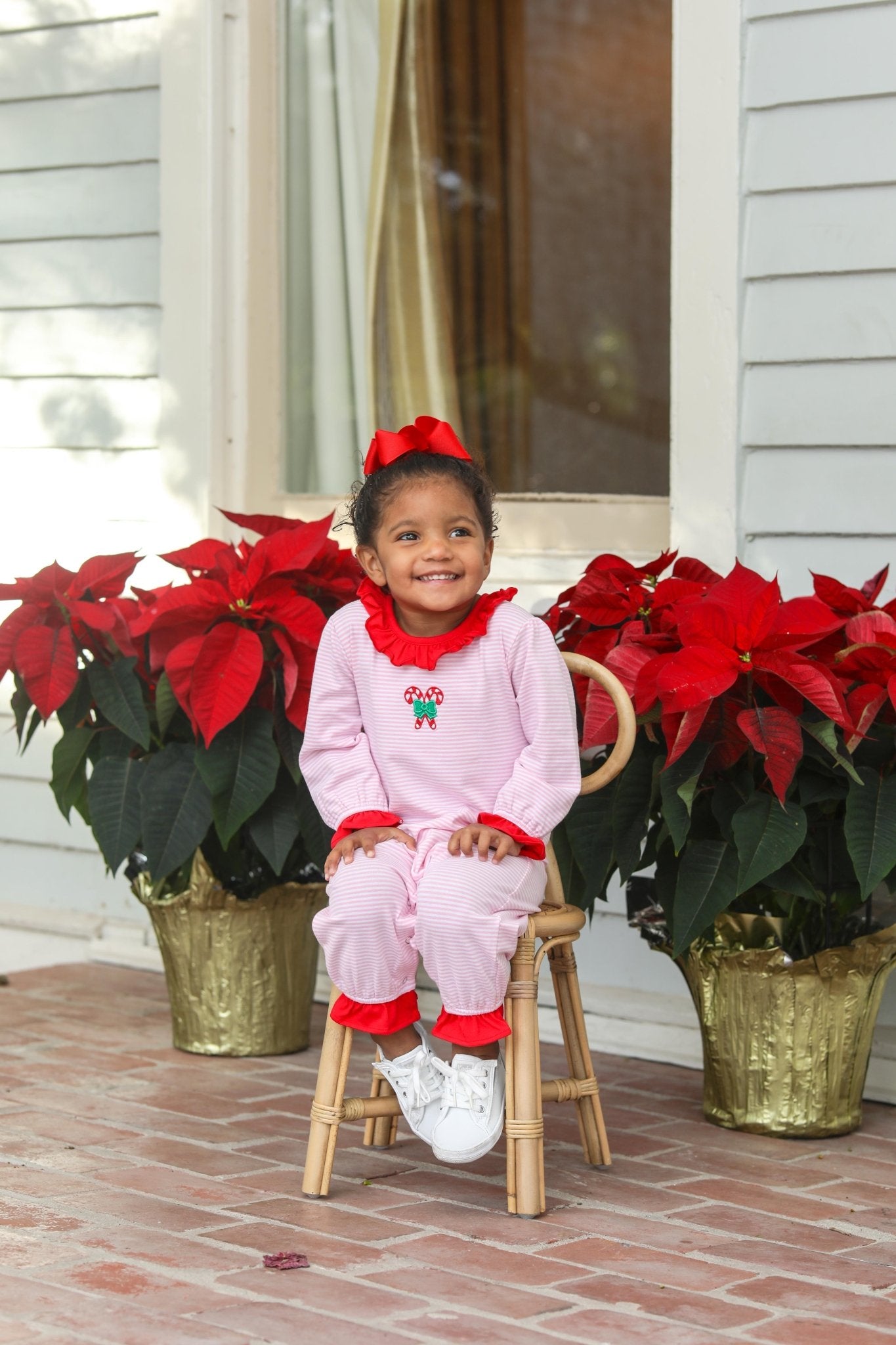 Girls Candy Cane Embroidered Ruffle Romper Girls Bubbles + Rompers Trotter Street Kids