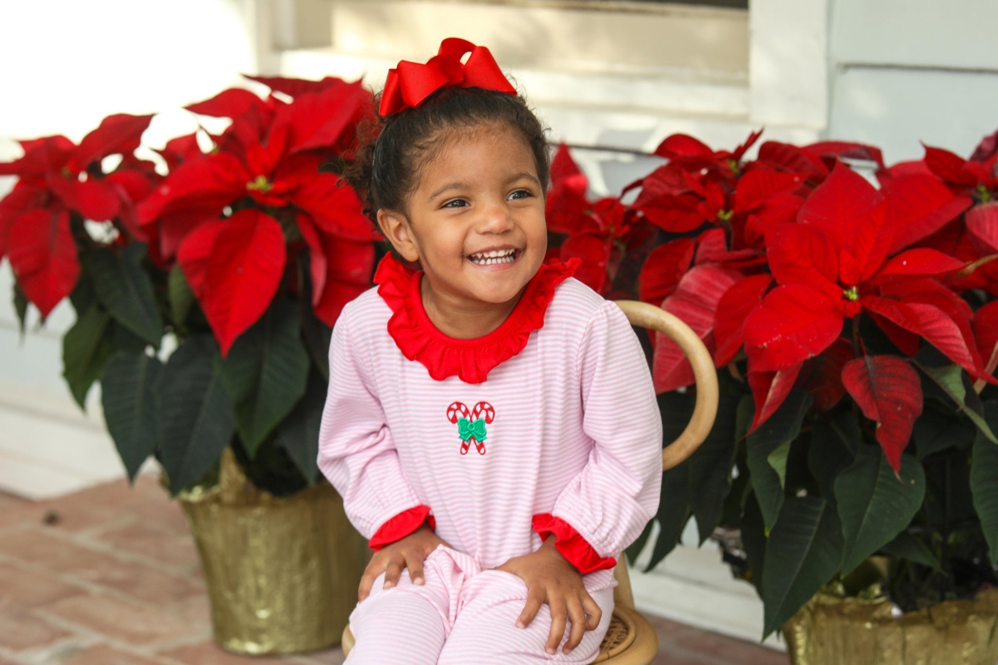 Girls Candy Cane Embroidered Ruffle Romper Girls Bubbles + Rompers Trotter Street Kids