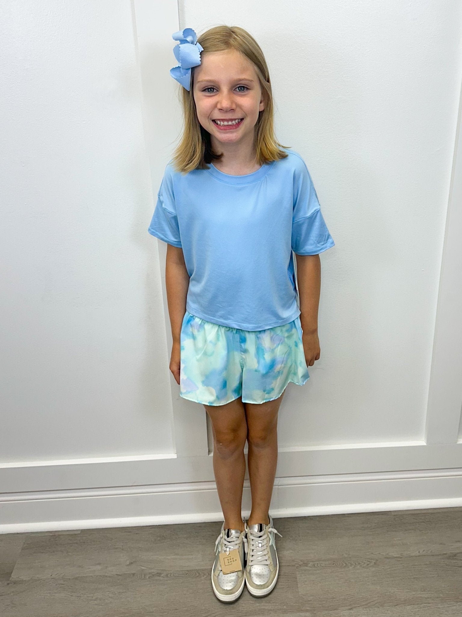 Girls Crossover Hybrid Shorts w/ Inner Pant - Tie Dye Ice/Nantucket Breeze Girls Shorts 90 Degree by Reflex