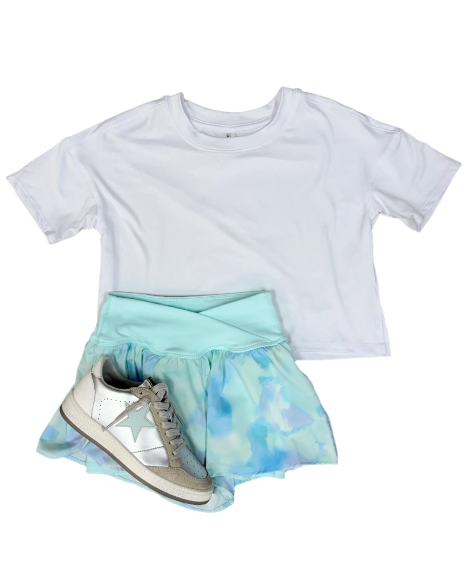 Girls Crossover Hybrid Shorts w/ Inner Pant - Tie Dye Ice/Nantucket Breeze Girls Shorts 90 Degree by Reflex