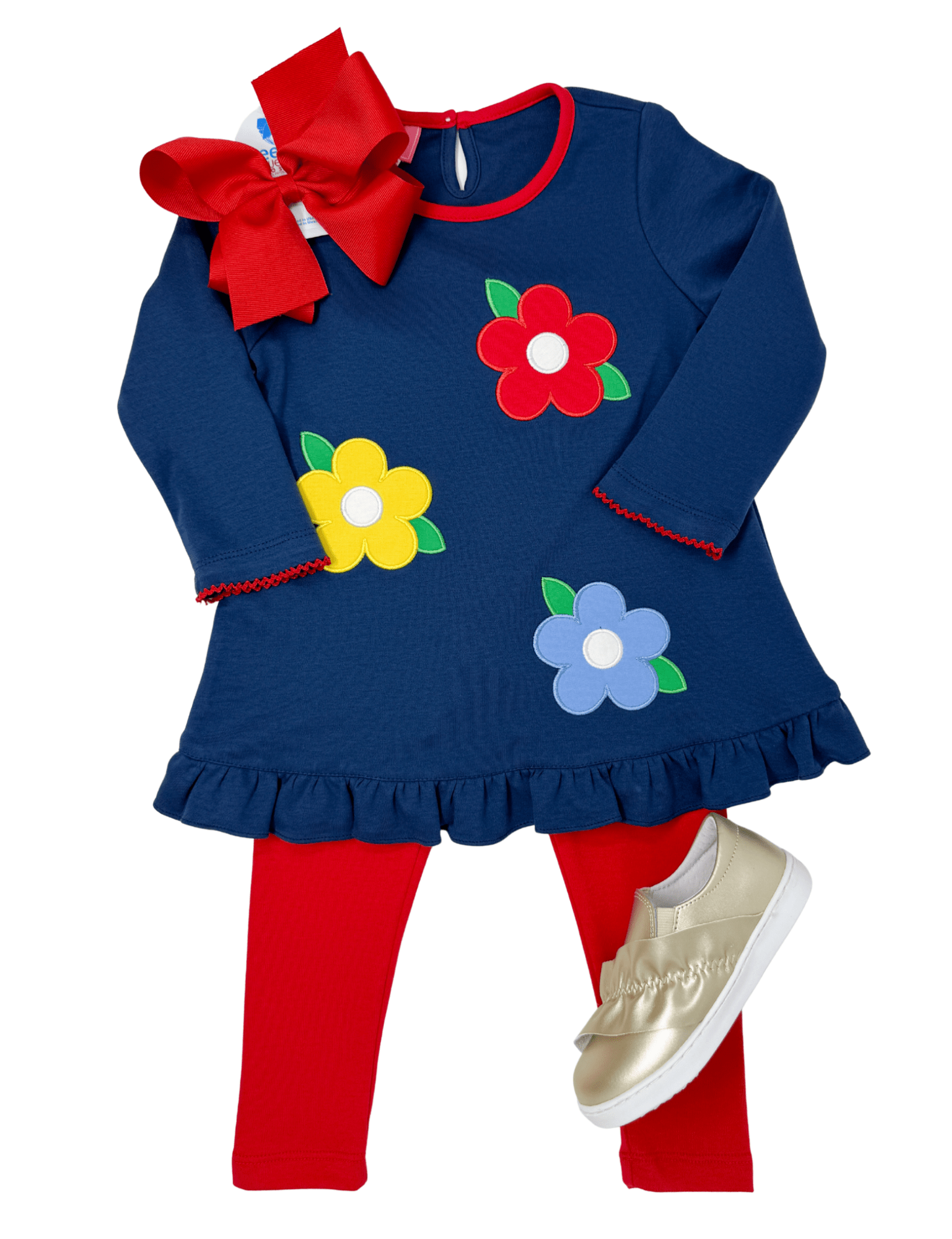 Girls Flower Knit Tunic Set - Navy Blue Girls Sets Claire & Charlie