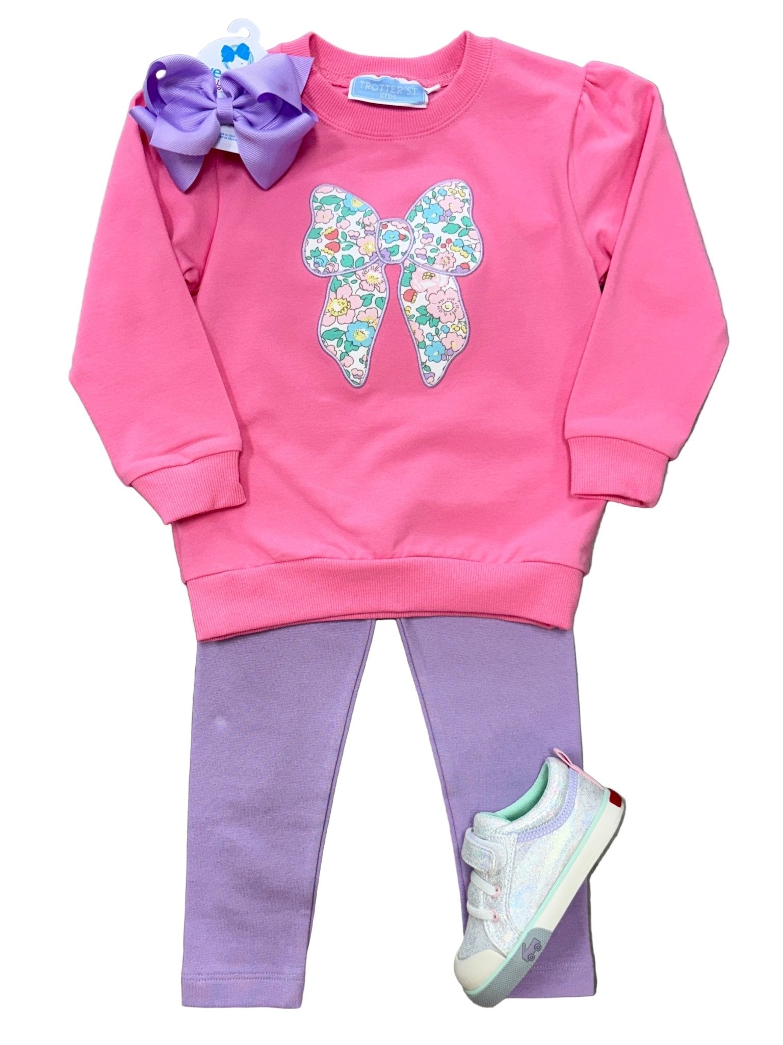 Girls French Terry Pullover - Bow Girls Tops + Tees Trotter Street Kids