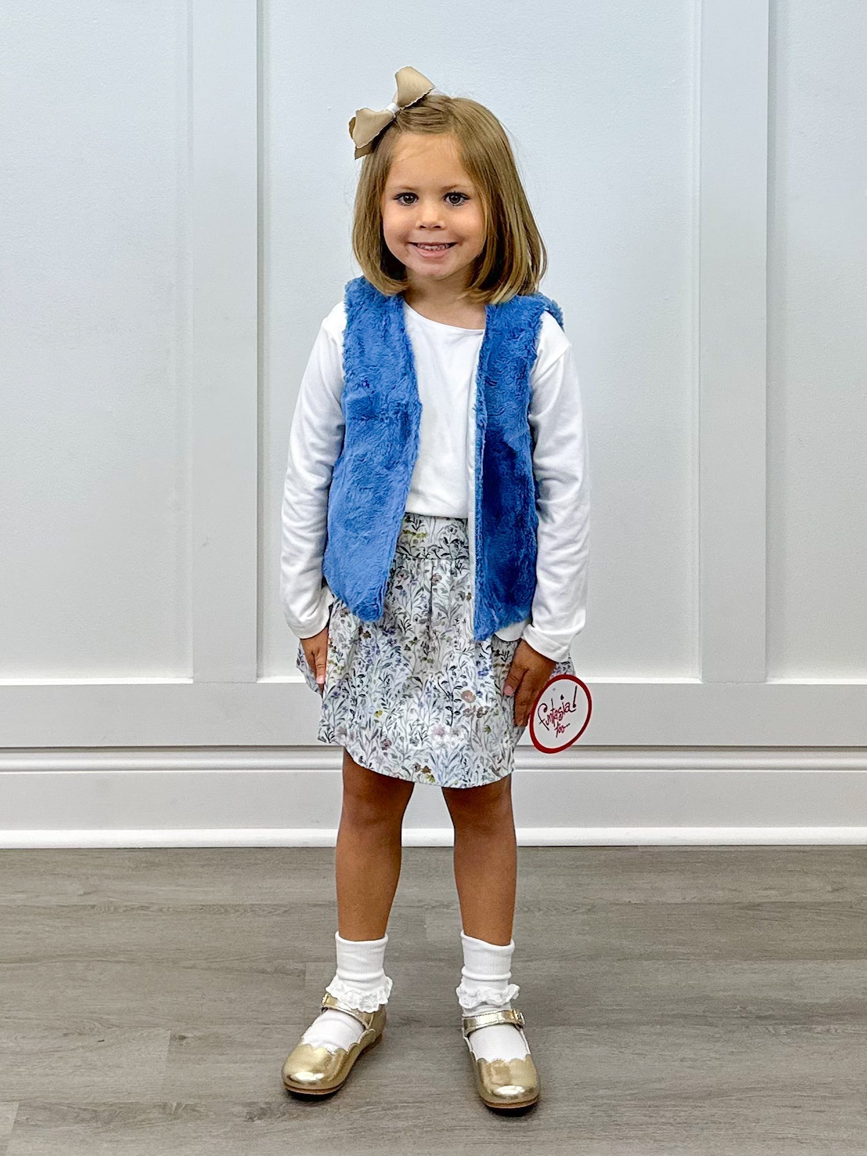Girls Fur Vest - Tuscany Blue Girls Outerwear Funtasia Too