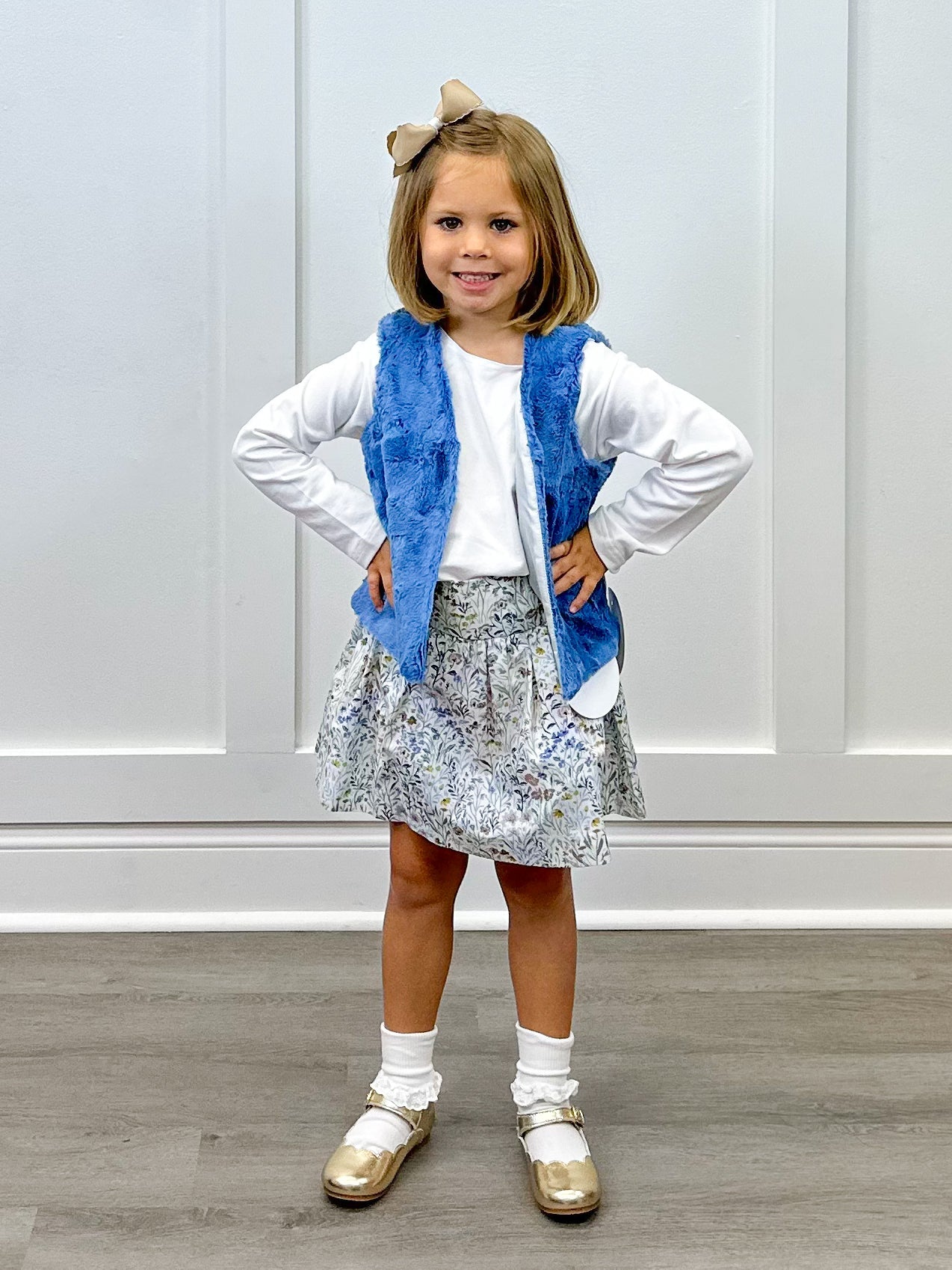 Girls Fur Vest - Tuscany Blue Girls Outerwear Funtasia Too