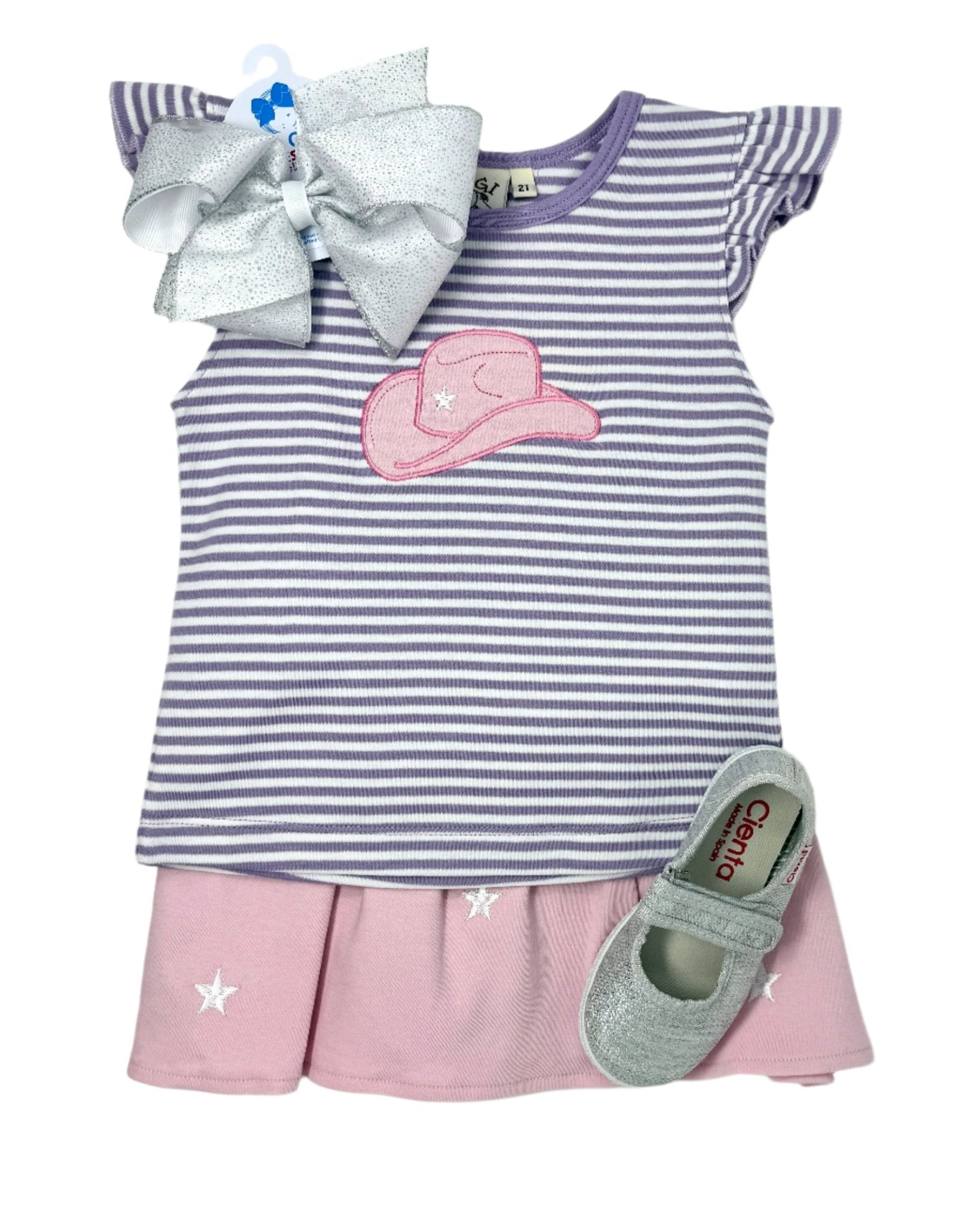 Girls Gathered Skort w/ Stars - Lt. Pink Girls Skirts + Bloomers Luigi