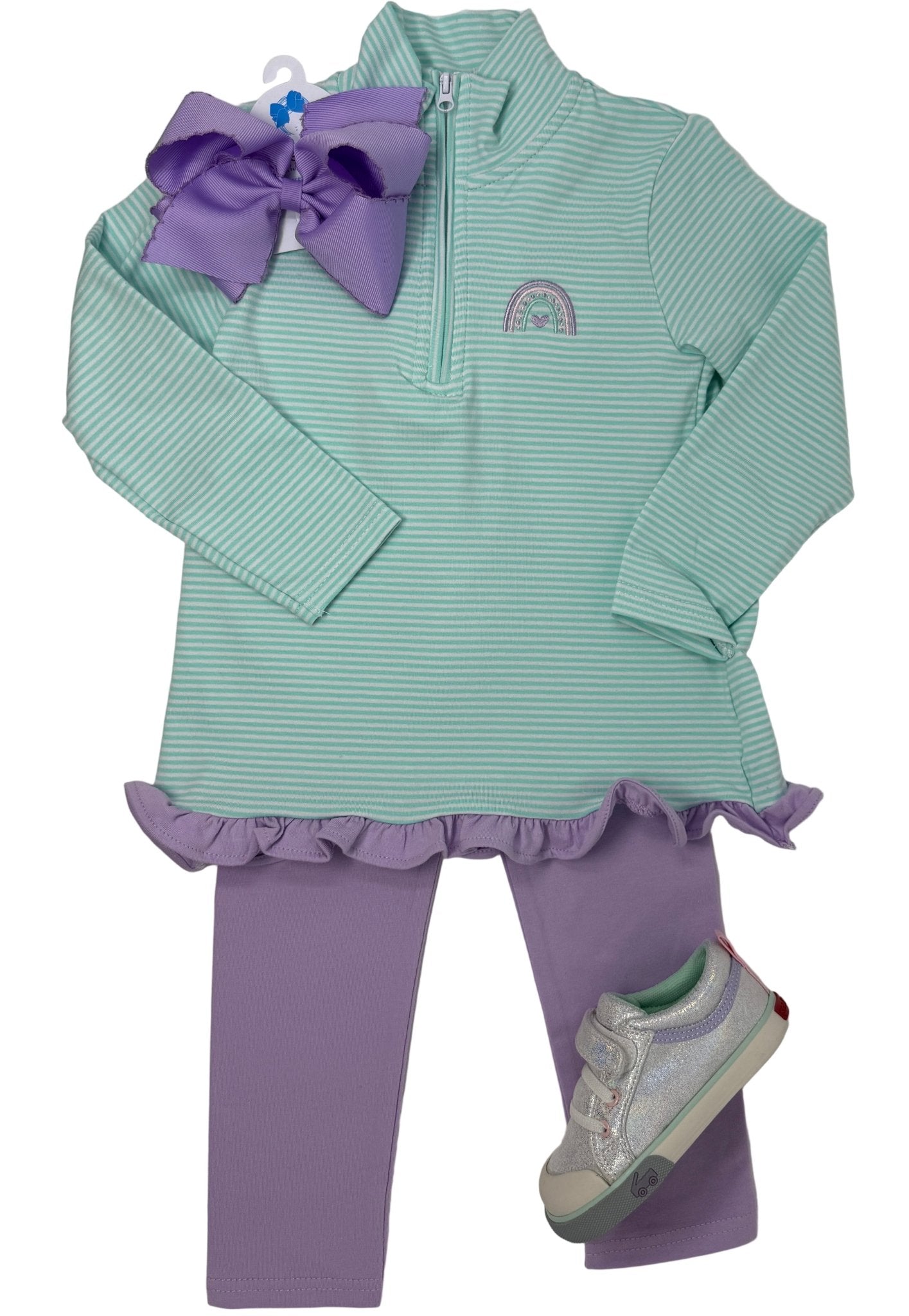 Girls 1/4 Zip Ruffle Pullover - Rainbow Girls Sweaters + Sweatshirts Itsy Bitsy