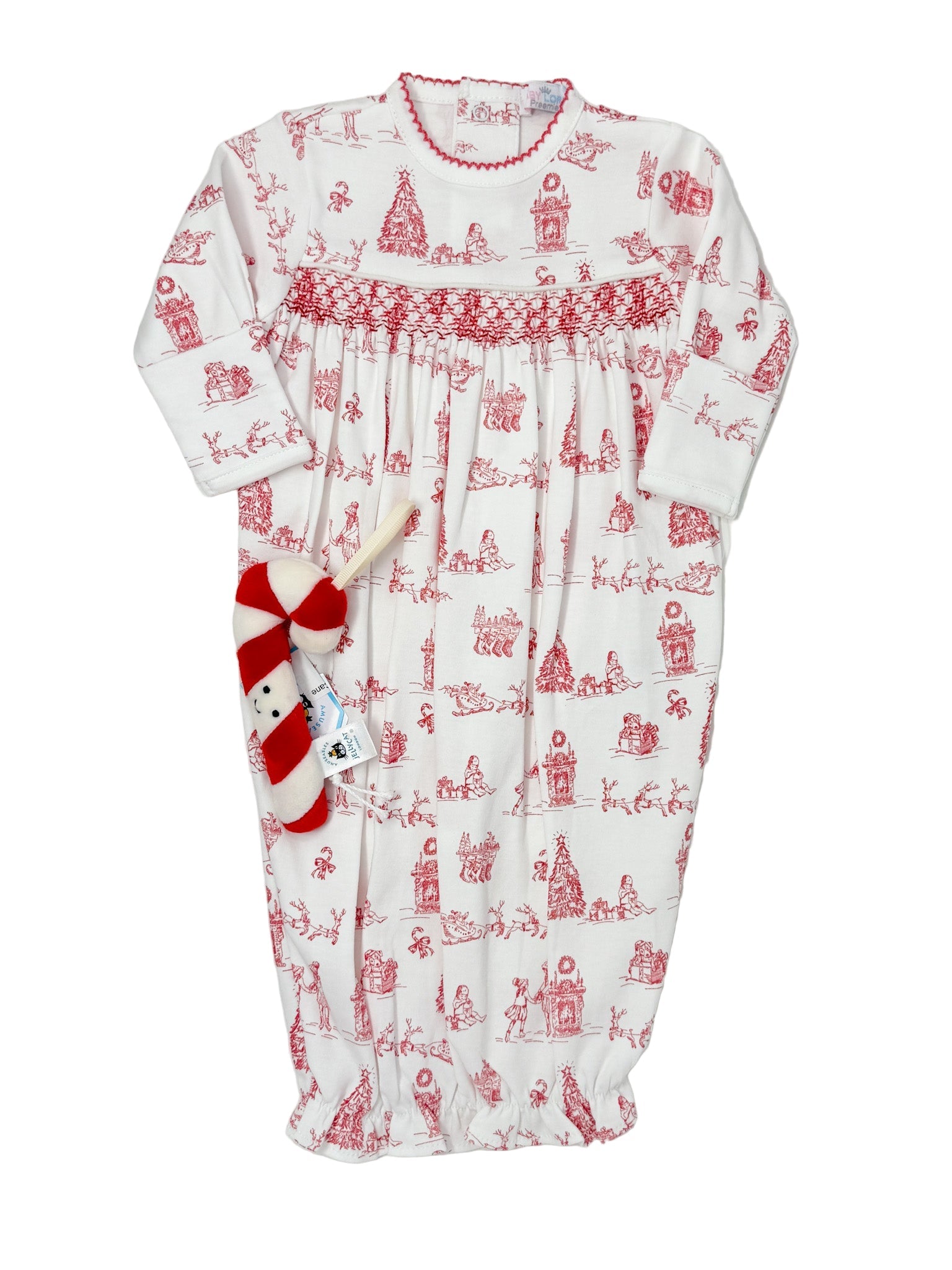 Girls Red Christmas Toile Hand Smocked Gown Baby Sleepwear Baby Loren