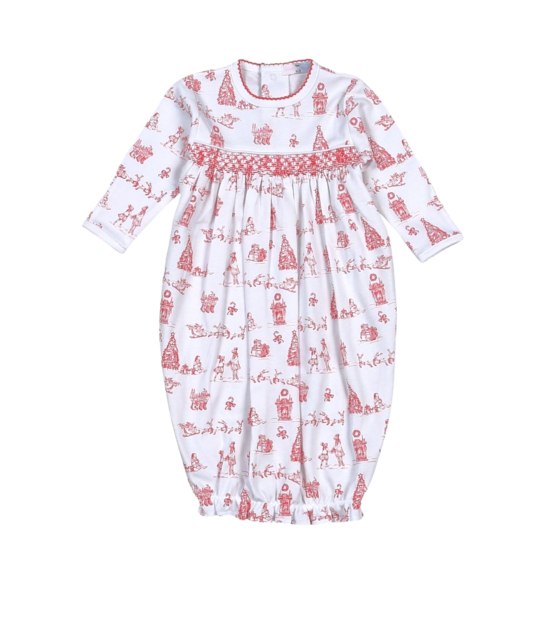 Girls Red Christmas Toile Hand Smocked Gown Baby Sleepwear Baby Loren