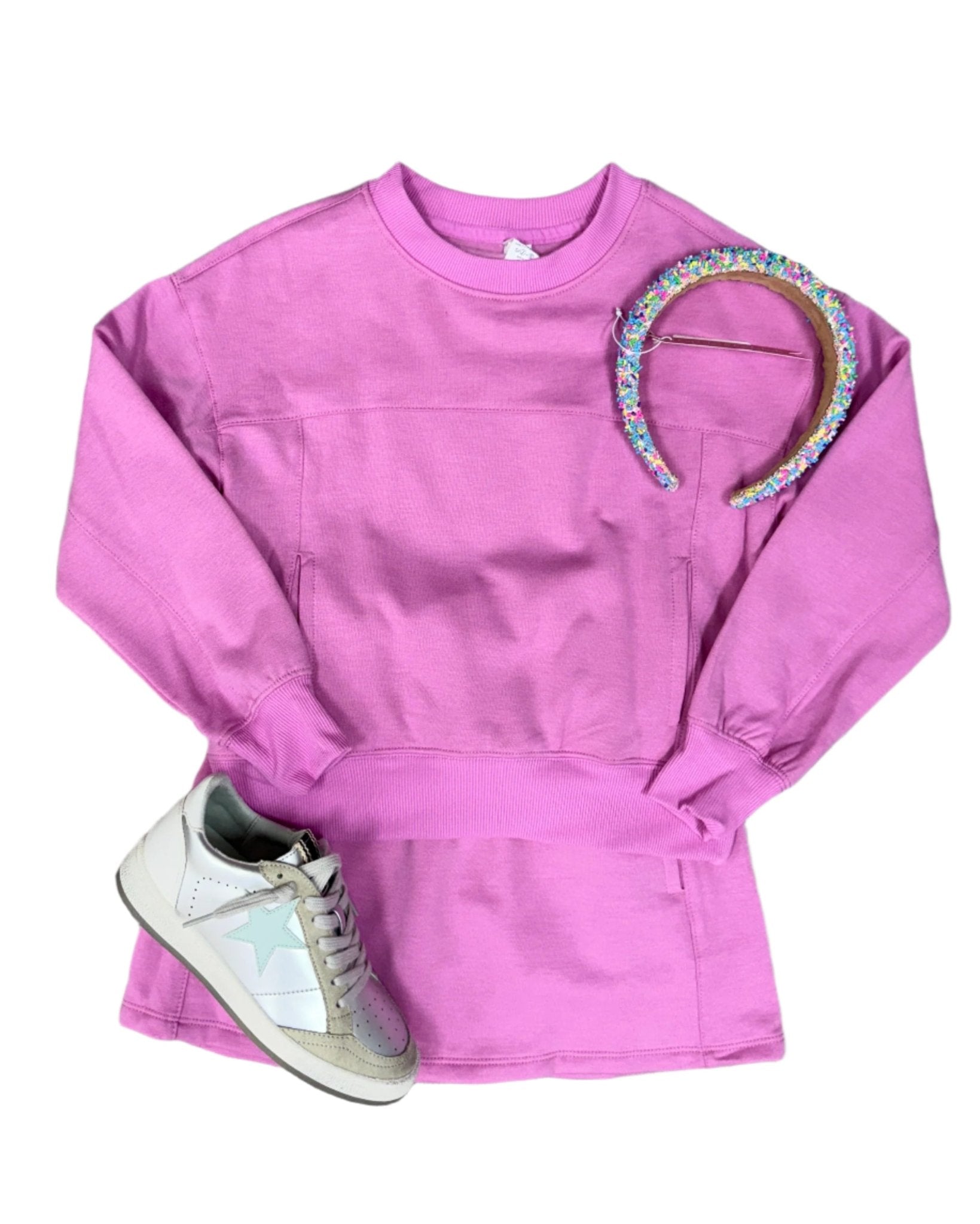 Girls Terry Brushed Crew Pullover and Skort Set - Cyclamen Girls Sets 90 Degree by Reflex